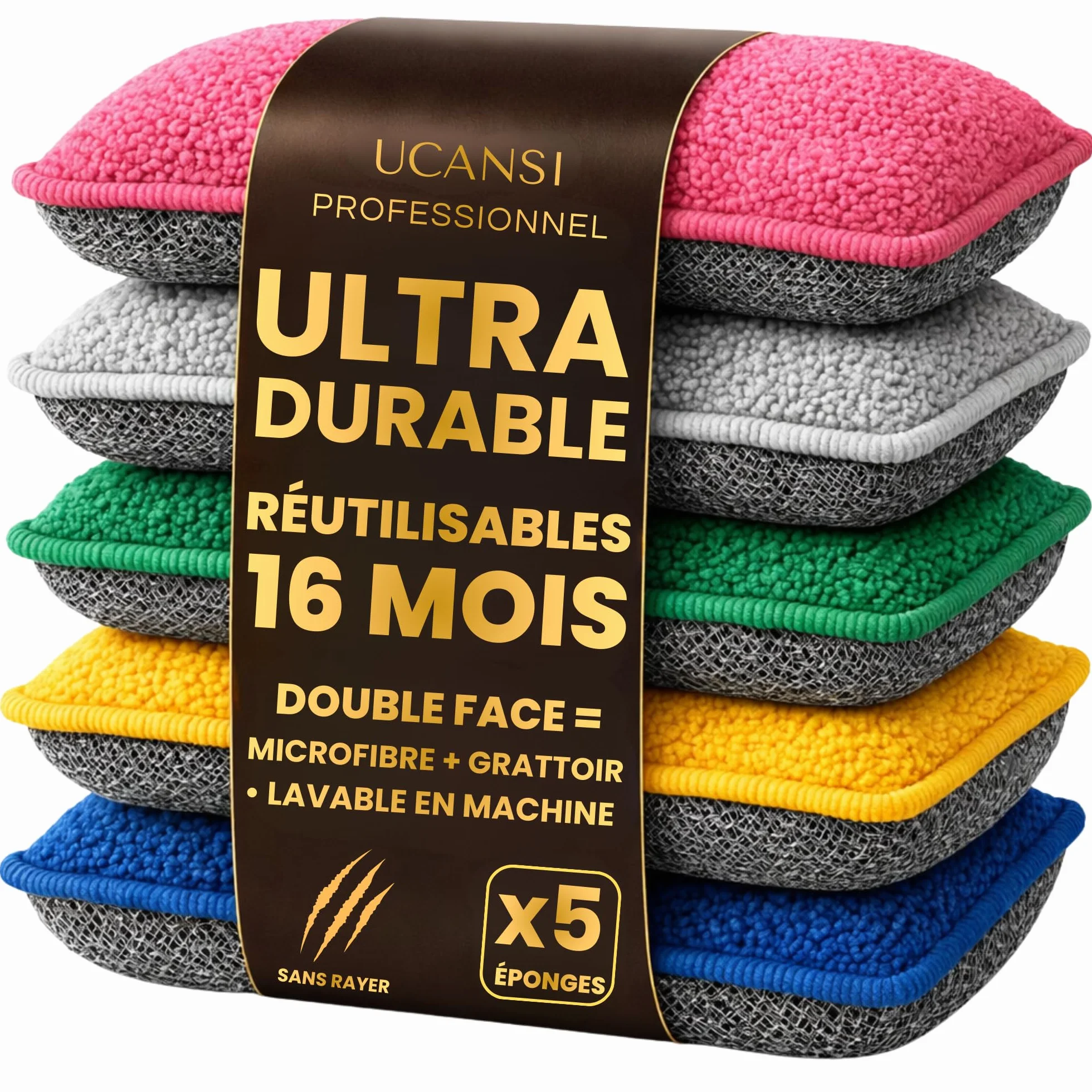 Éponges Lavables Double Face Anti-Rayures Microfibre Ultra Absorbante - Lot de 5 Vaisselle Cuisine INOX Vitres