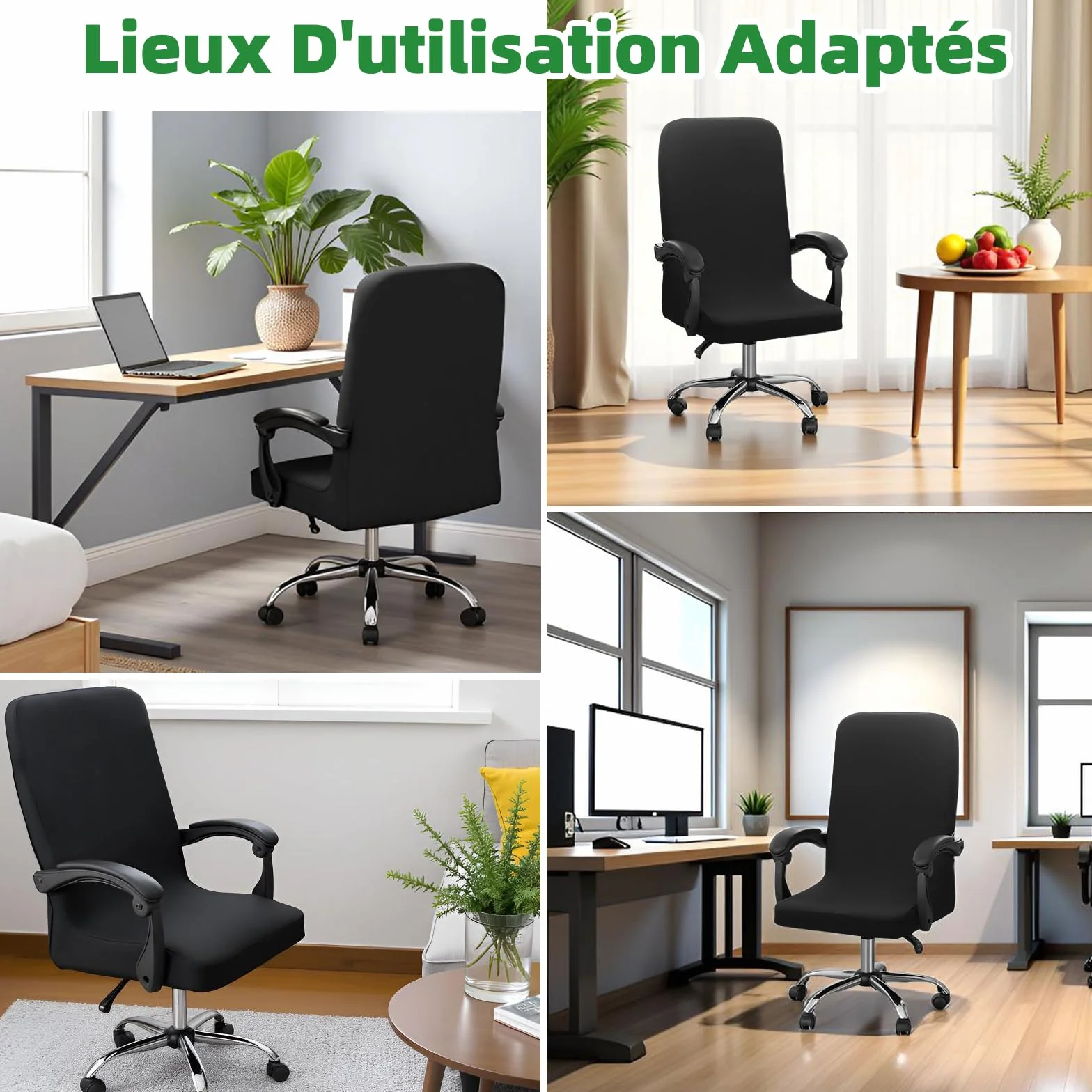 Housse de Chaise de Bureau Dioxide, Fauteuil Bureau à Fermeture Éclair Lavable Universelle Noir M