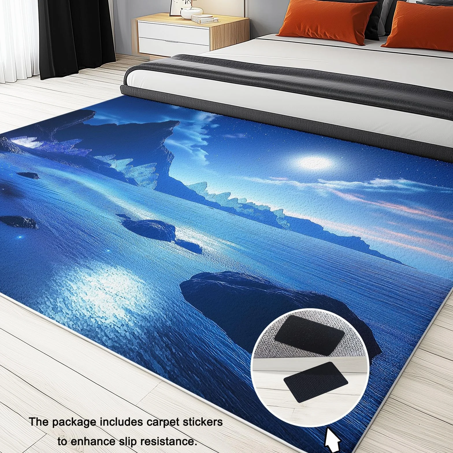 Tapis Salon Poil Court 80 x 150 cm Bleu Foncé Lavable en Machine Antidérapant