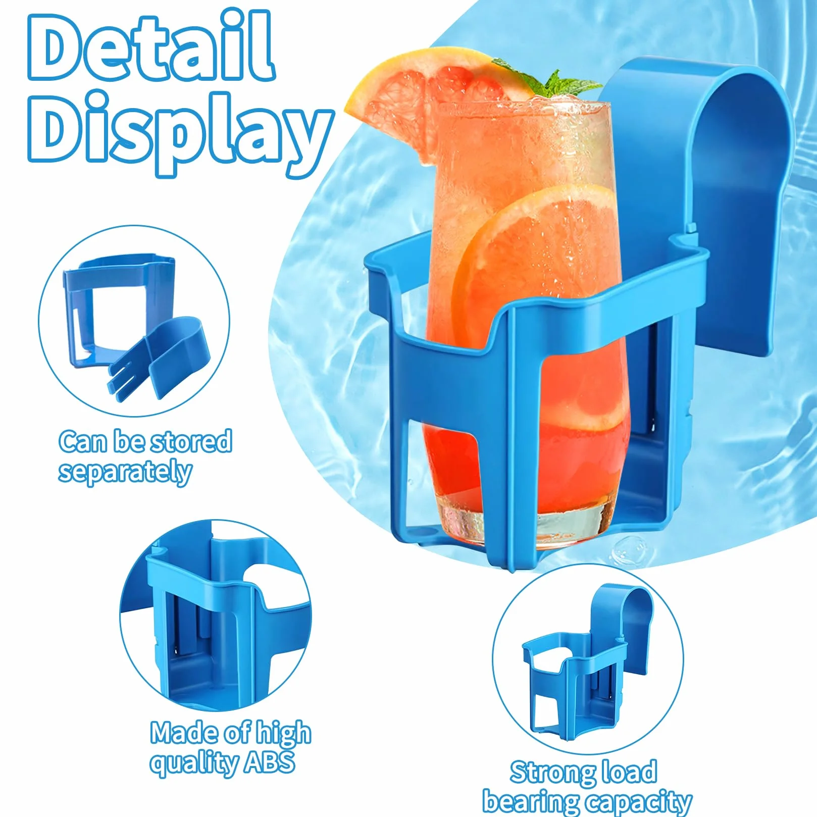 Lot de 4 porte-gobelets de piscine sans déversement - Accessoires en plastique bleu