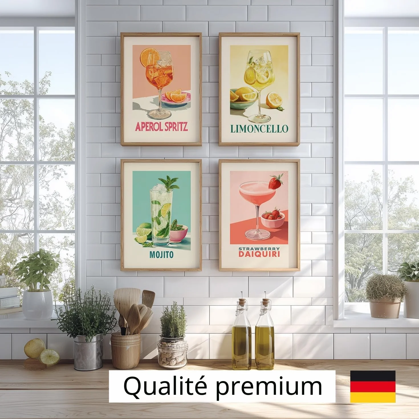 LAVEMA Lot de posters rétro cocktail A4 (21 x 30 cm) Vintage Aperol Spritz Mojito Limoncello Décoration murale cuisine