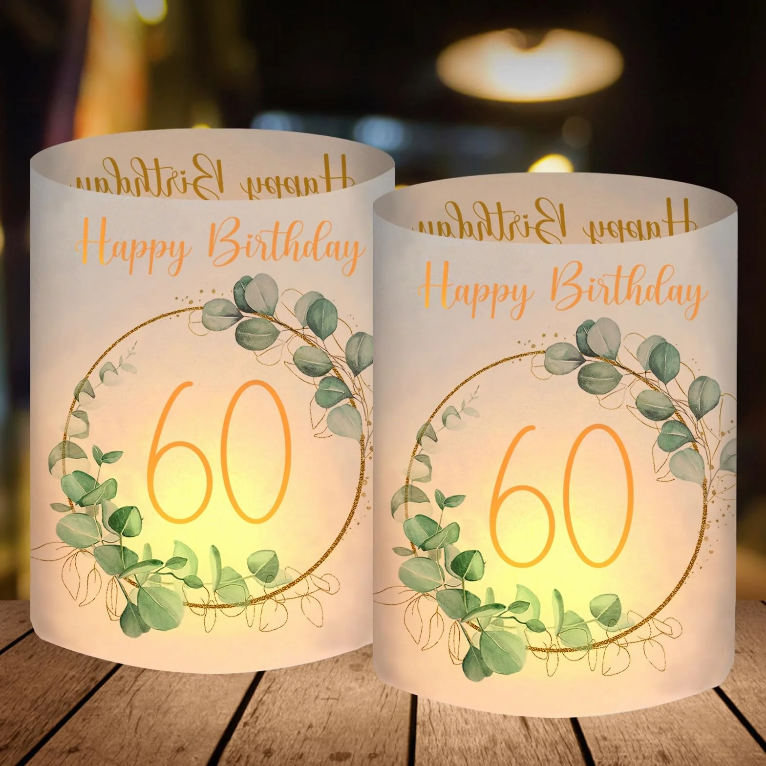 Lot de 12 photophores décoratifs de table pour 60 ans Happy Birthday