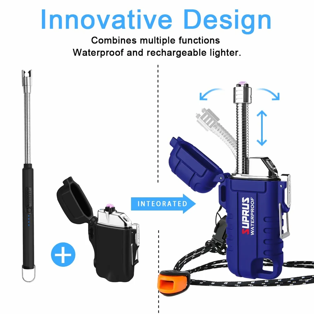 Briquet étanche plasma rechargeable USB-C SUPRUS coupe-vent extensible flexible extérieur camping cuisine