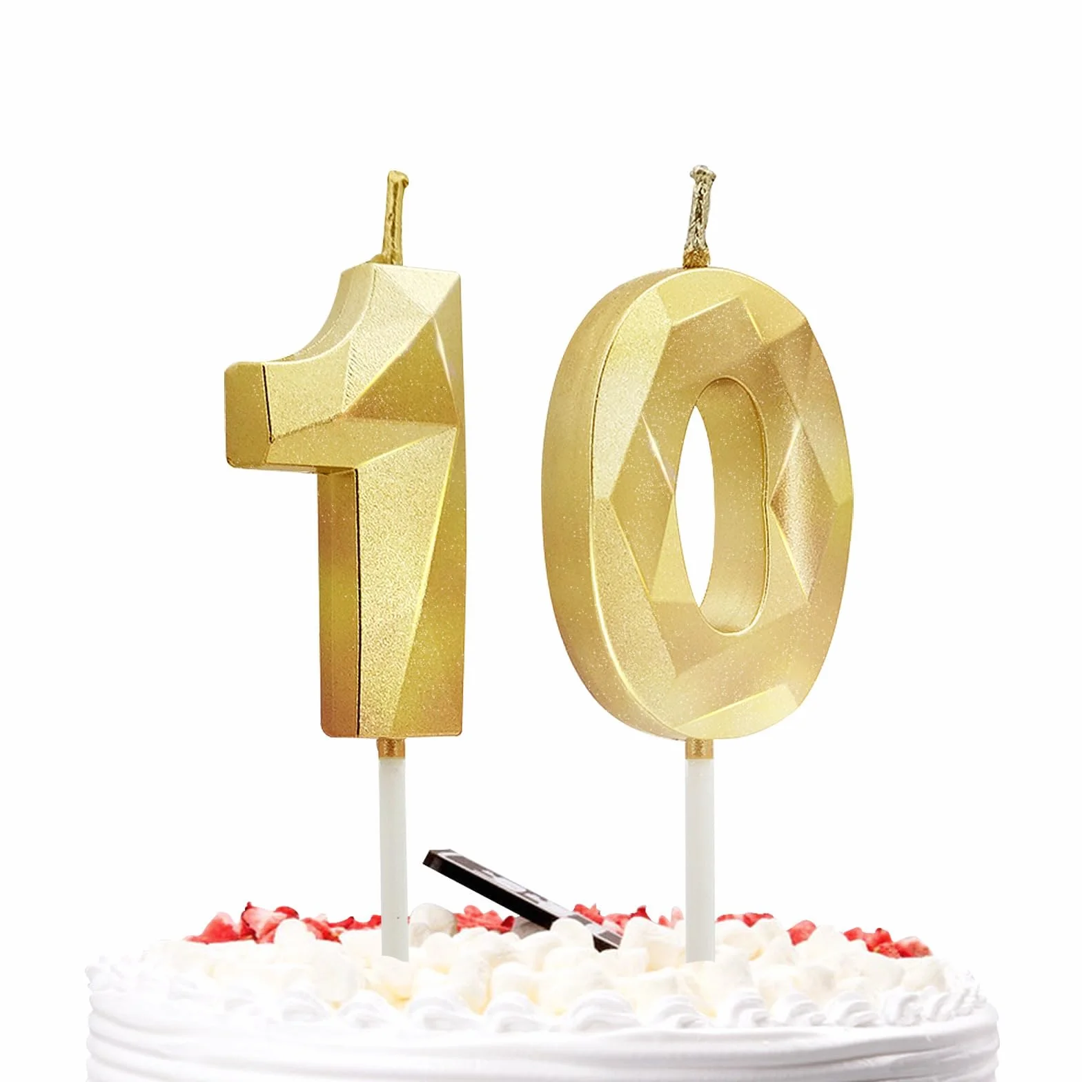 Bougies d'anniversaire Chiffres 3D Bougie Numéro 10 Dorées pour Gâteau