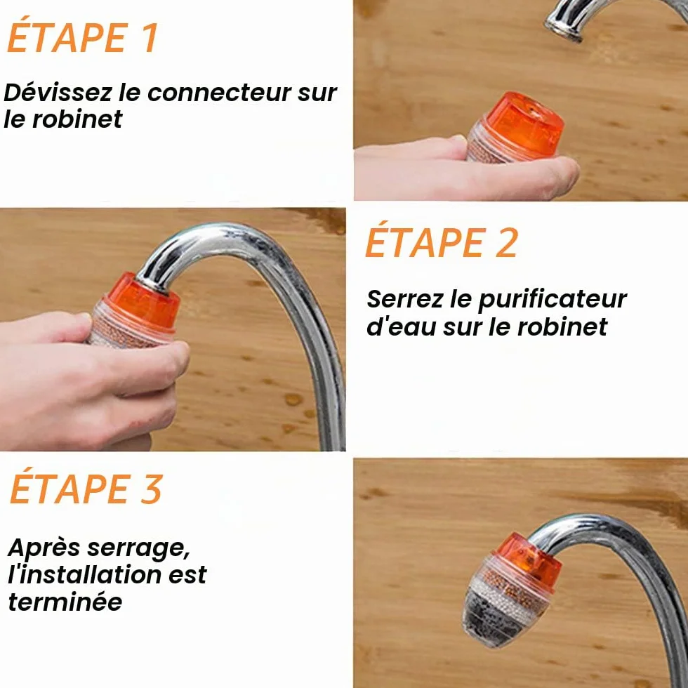 Filtre eau Robinet à Charbon Actif, 6 Pièces Purificateur Mini Water Filtre Robinet pour Cuisine, Filtre Anti Calcaire Rond 6-Layer Filtration