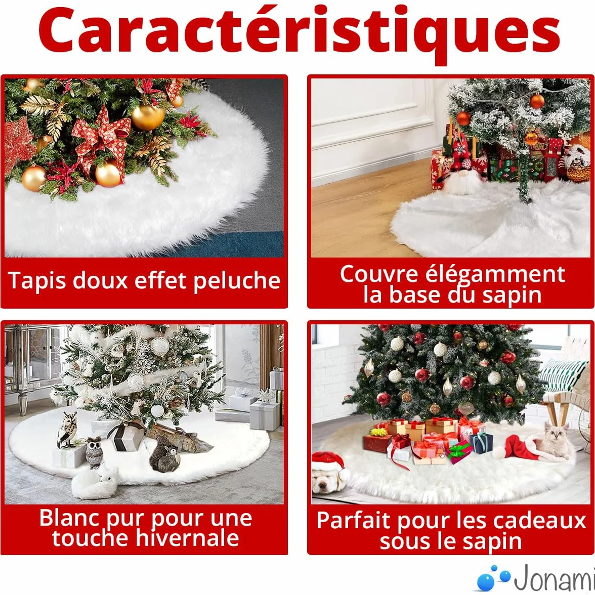 Jupe de Sapin Blanche Ø 60 cm, Couverture Décorative Arbre de Noël