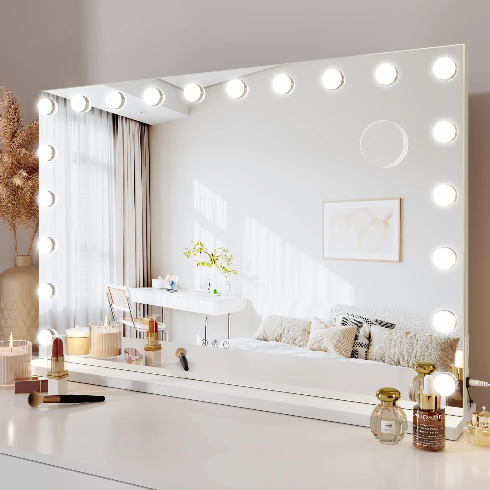 Dripex Miroir Maquillage Hollywood 20 Ampoules LED 3 Modes Luminosité Réglable Contrôle Tactile 90 x 60 cm Blanc