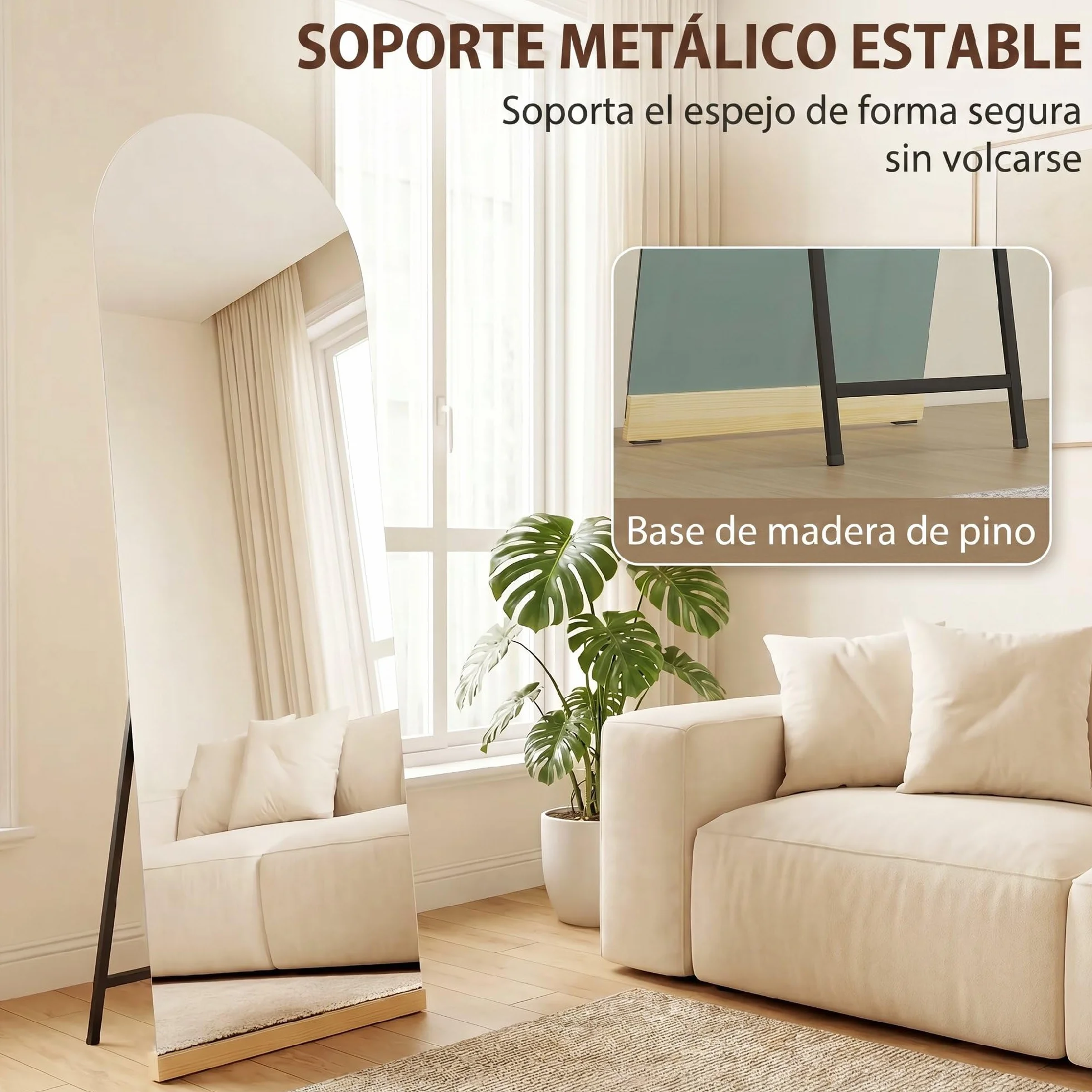 HOMCOM Miroir complet incurvé sans cadre en bois 160 x 50 cm