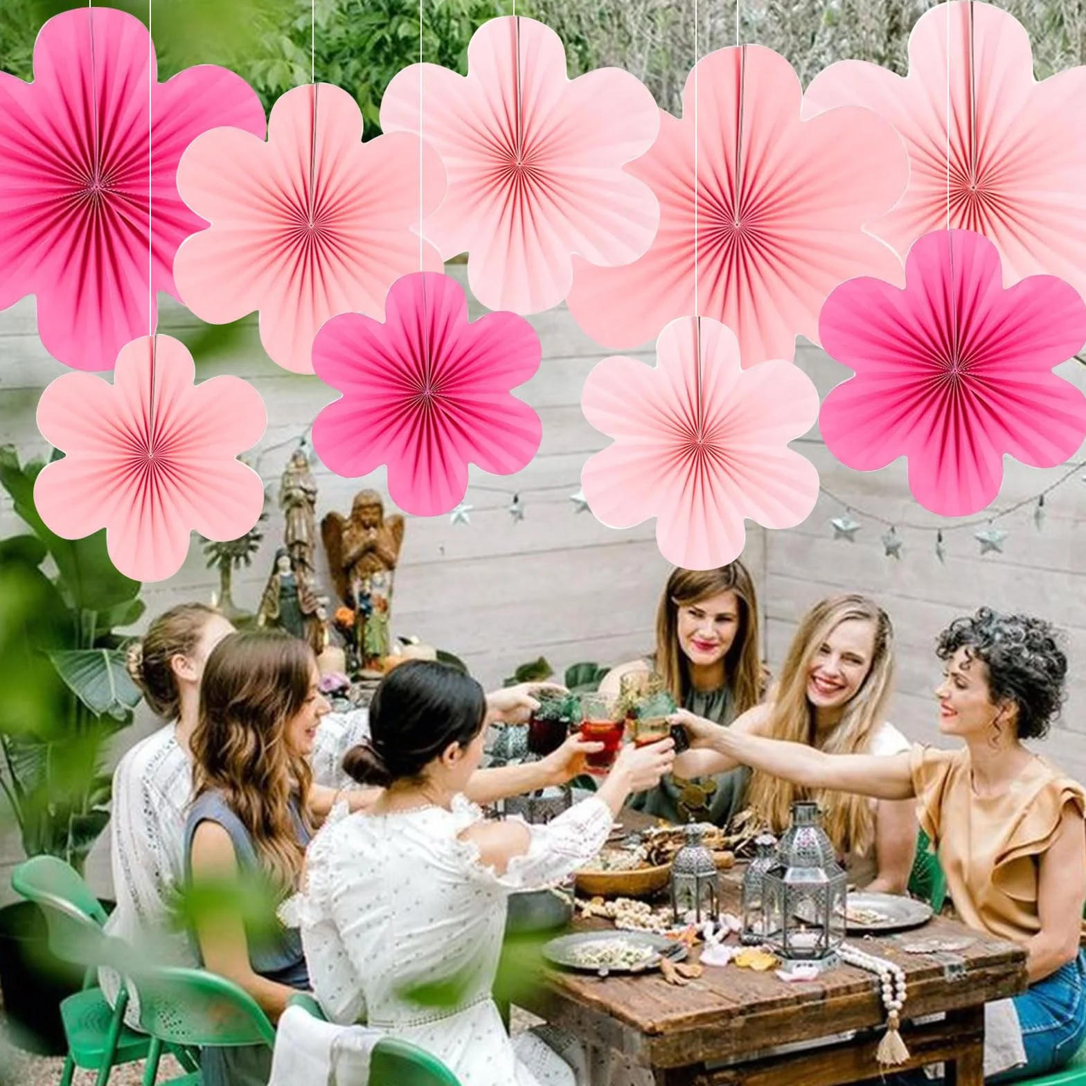 Lot de 9 pendentifs en forme d'éventail de fleurs, décoration d'anniversaire enfants carnaval
