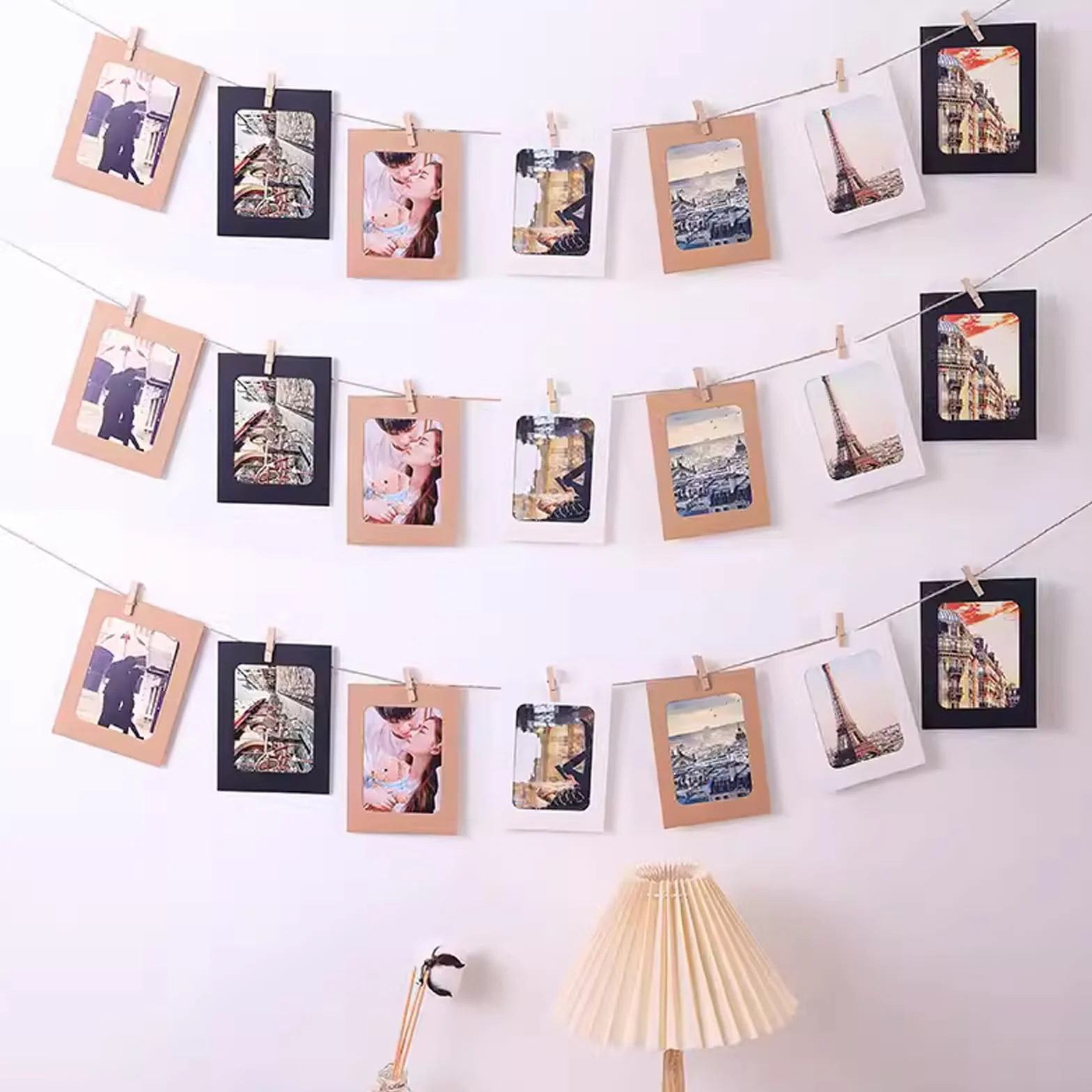 Cadres Photo en Papier 11,5 x 15,4 cm Lot de 90 avec Clips en Bois et Ficelle pour Décoration Fête