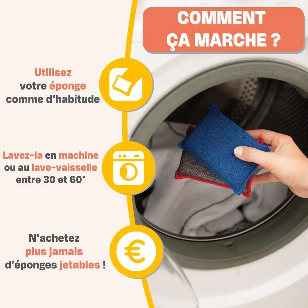 Éponges Réutilisables Lavables INGA 4 Pièces Fabriqué en Europe