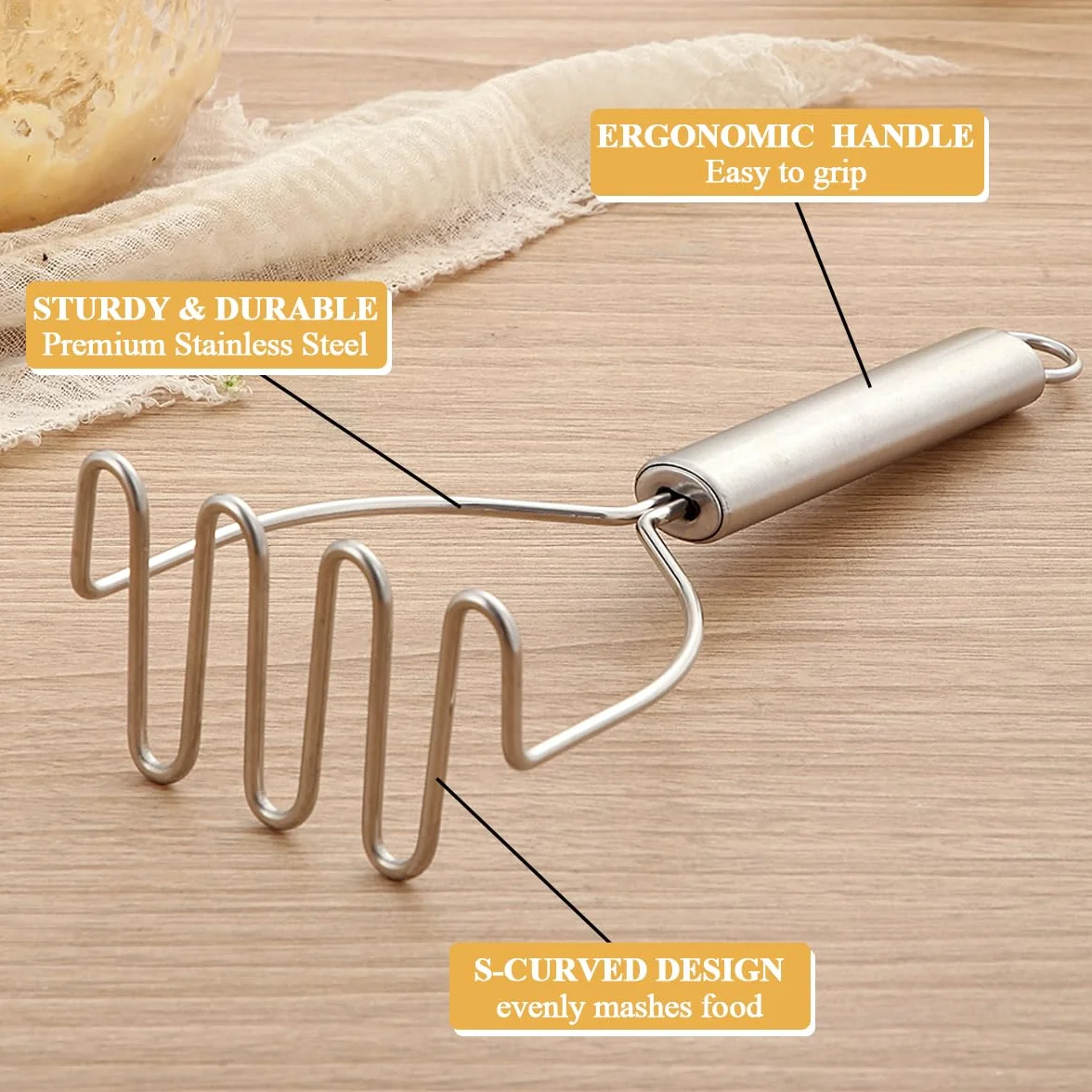Kyraton Presse-Purée Acier Inoxydable 2 pièces Écrase-patates Ustensiles de Cuisine