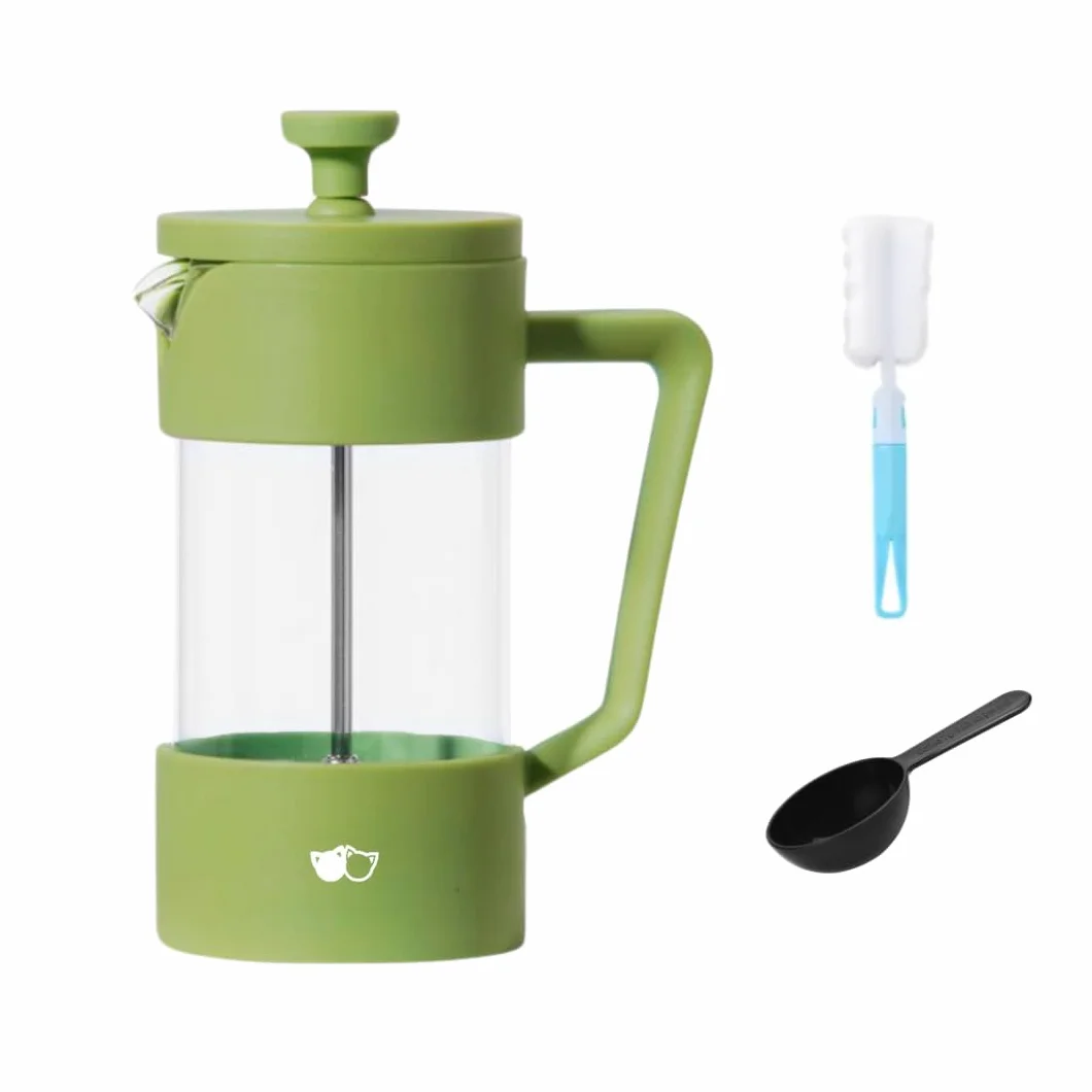 Cafetière à piston W&M, filtre en verre borosilicate et acier inoxydable, triple filtre, vert