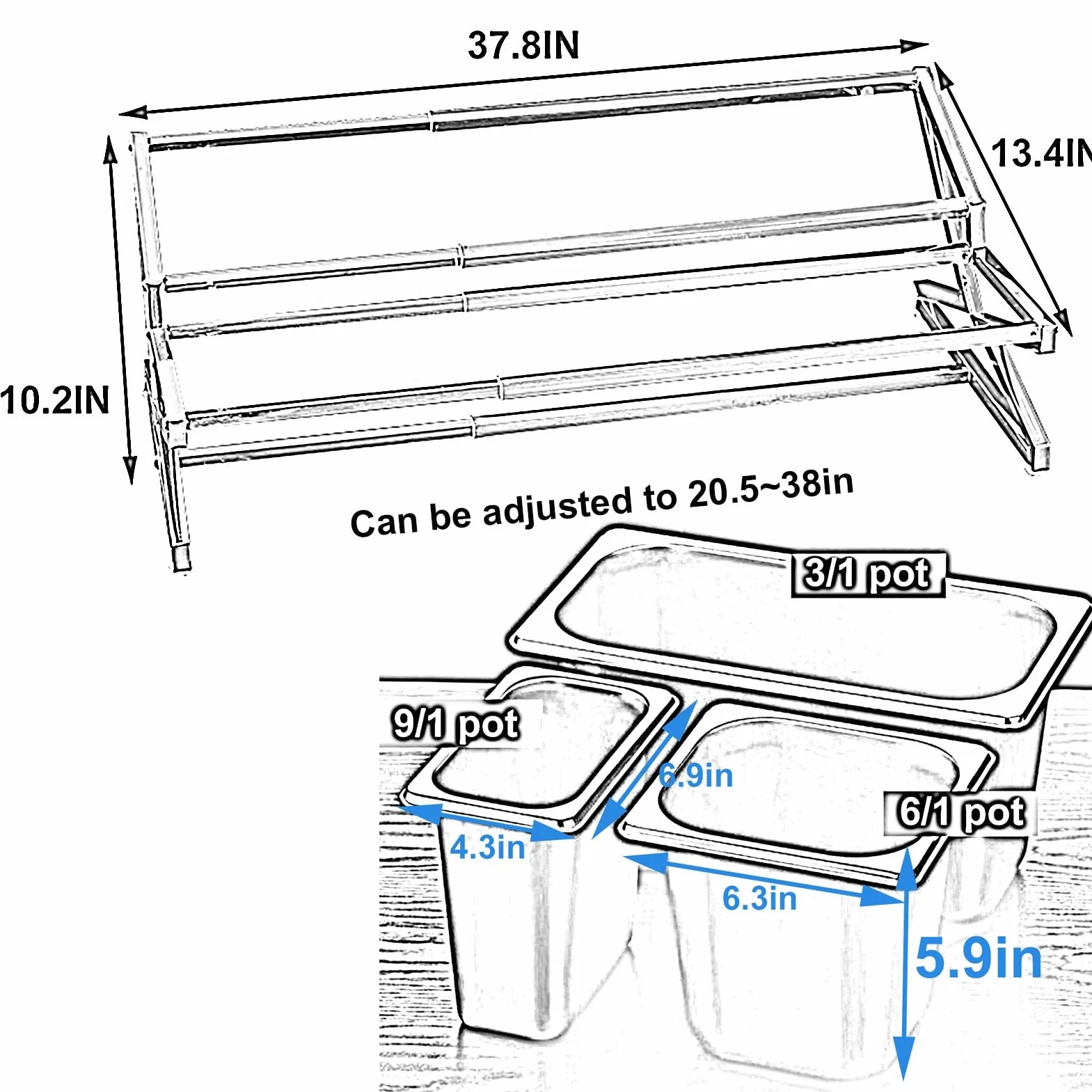 Étagère à épices extensible en acier inoxydable 304 – Distributeur de condiments de comptoir avec cuillères pour assaisonner sauce, salade, confiture et ingrédients (argent, 96 x 34 x 25,9 cm)