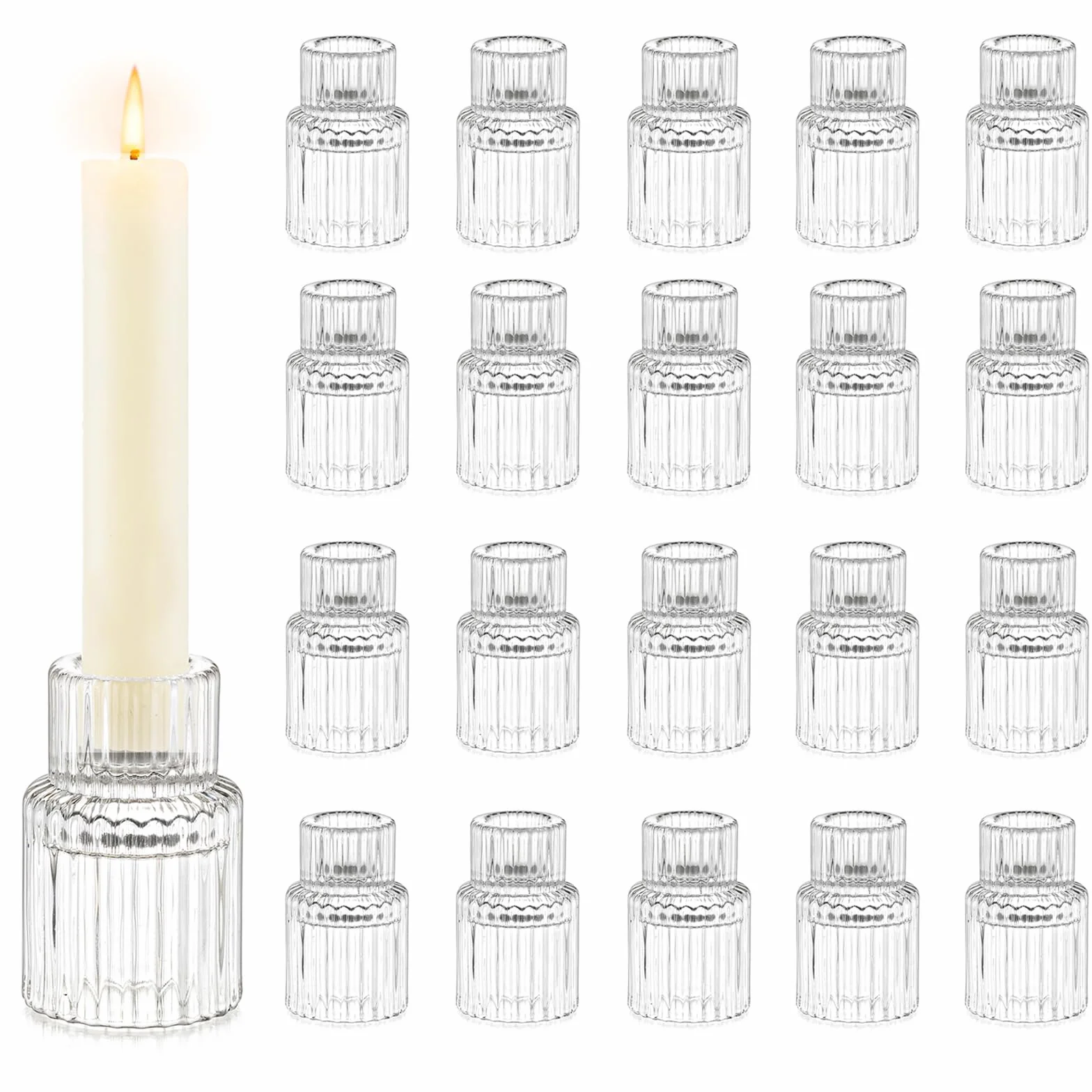 Hewory 20pcs Bougeoirs en Verre Côtelés Modernes pour Bougies de Chandelier