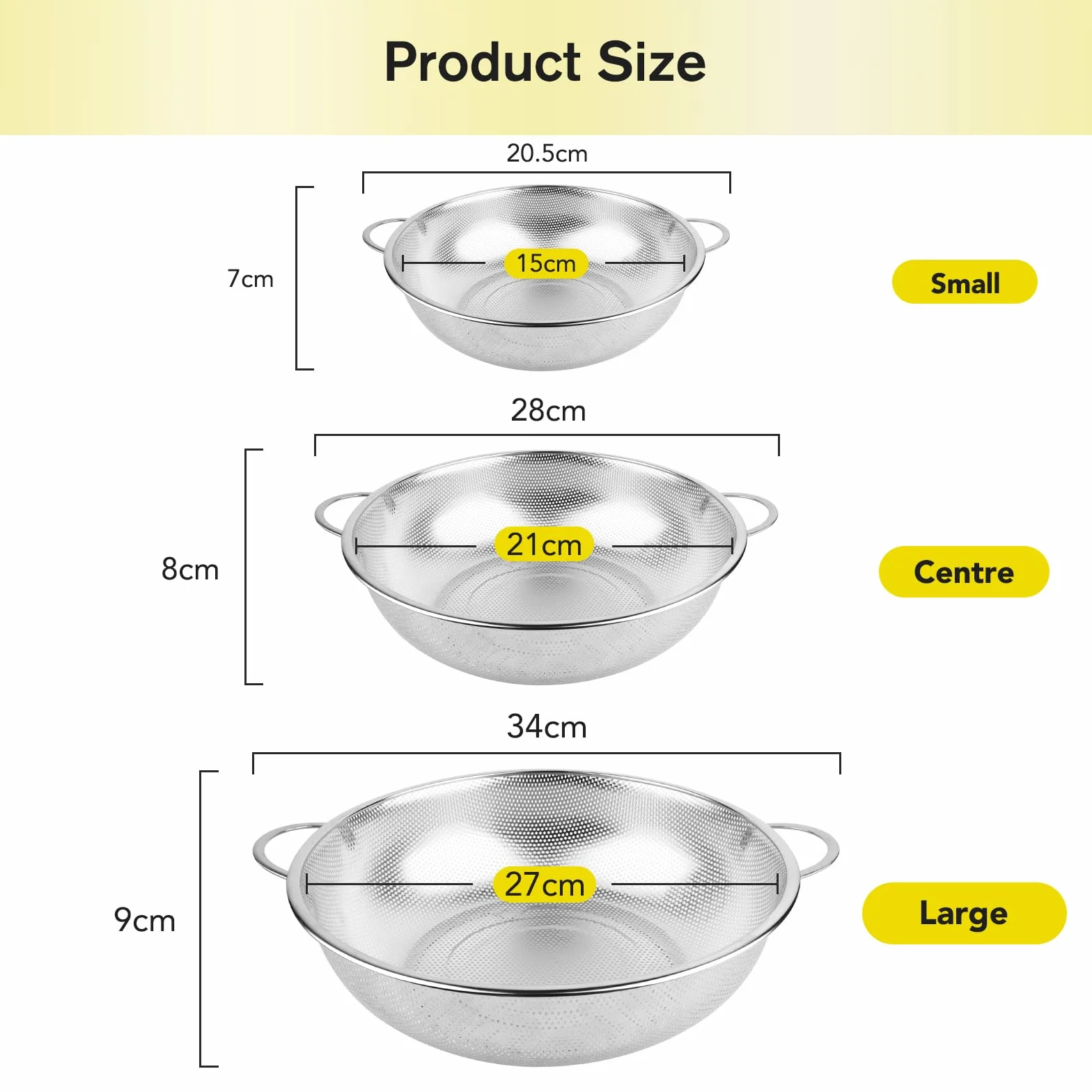 Passoire Cuisine Inox Poignées Tamis Micro Perforée Crépine Mailles Fines Polie Brillante Métal Pour Pâtes Fruits Légumes