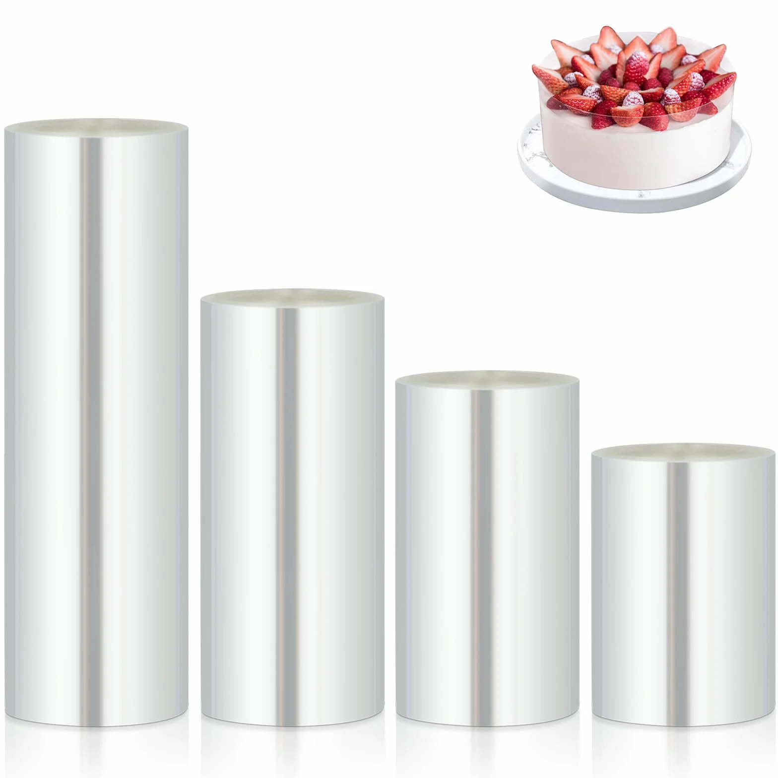 Transparent Rhodoid Patisserie 4 Rouleaux, Rhodoïde 6cm/8cm/10cm/15cm x 10m, Film Bordure Gâteau Réutilisable en Acétate