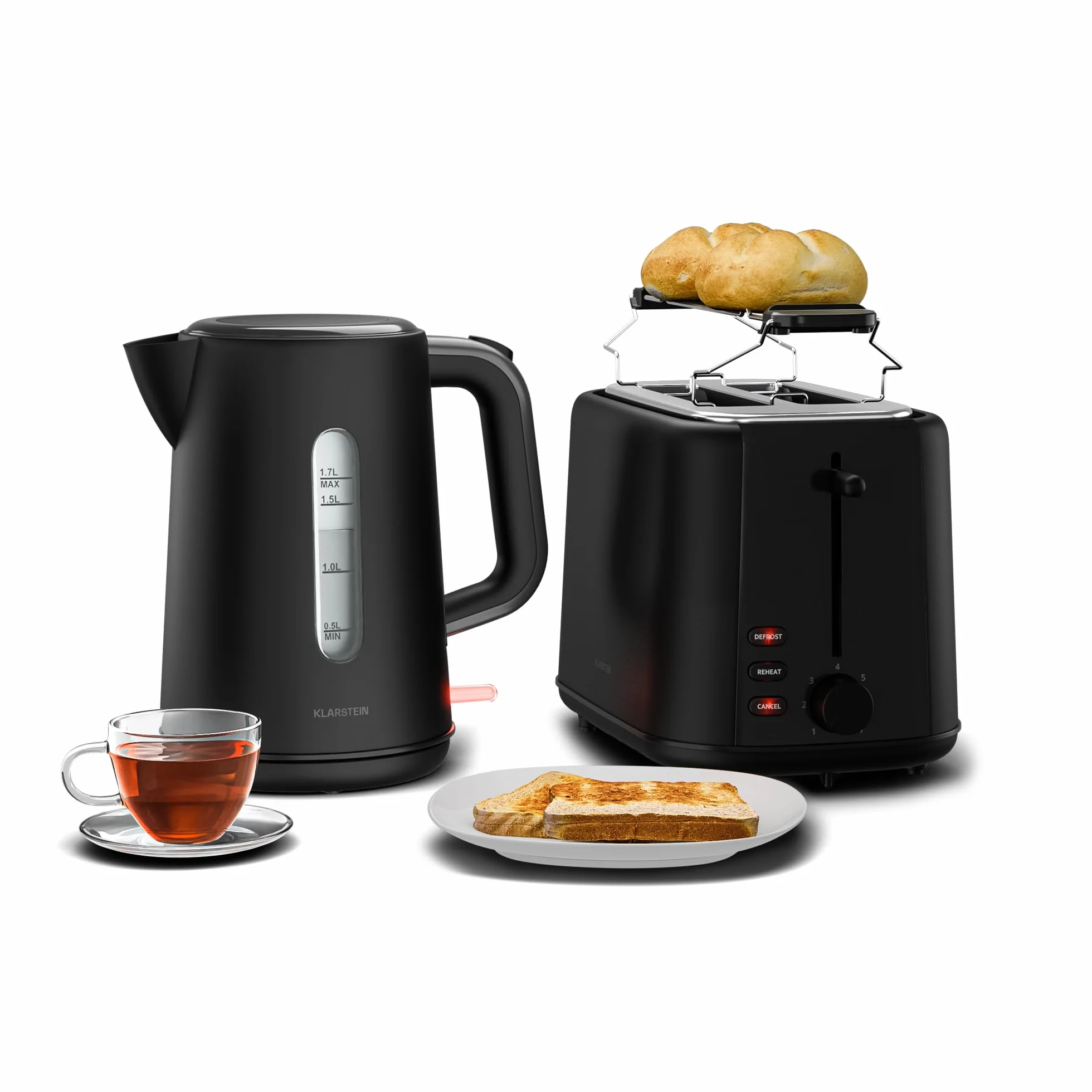 Klarstein Velaire Essential Set Petit-Déjeuner Grille-Pain 2 Fentes 7 Niveaux Bouilloire Électrique 1,7L