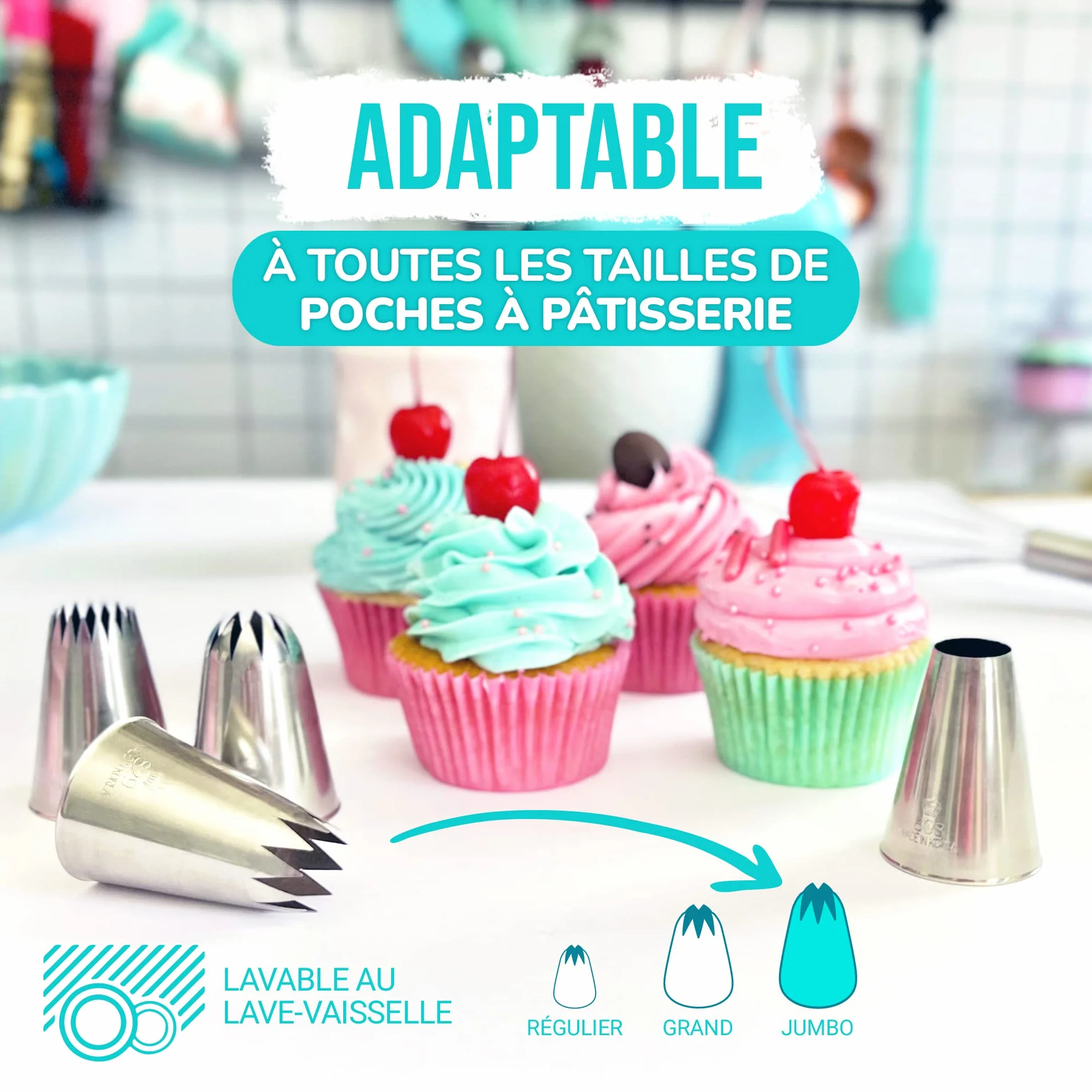 Jeu de 4 grandes douilles à pâtisserie professionnelles pour décorer gâteaux et cupcakes - Compatible poche à douille - Made in Korea