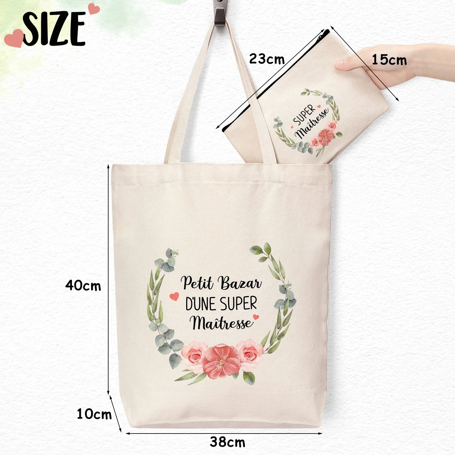 Lot de 2 Tote Bags Coton Femme avec Petite Pochette Sac Tissu