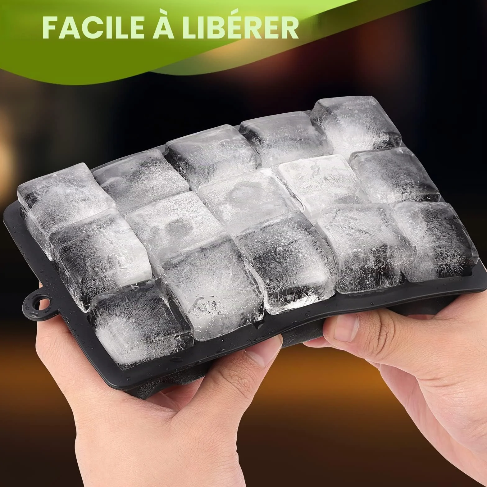 Bac à Glaçons 15 Compartiments Lot de 3 en Silicone avec Couvercle Grand Moule Empilable sans BPA