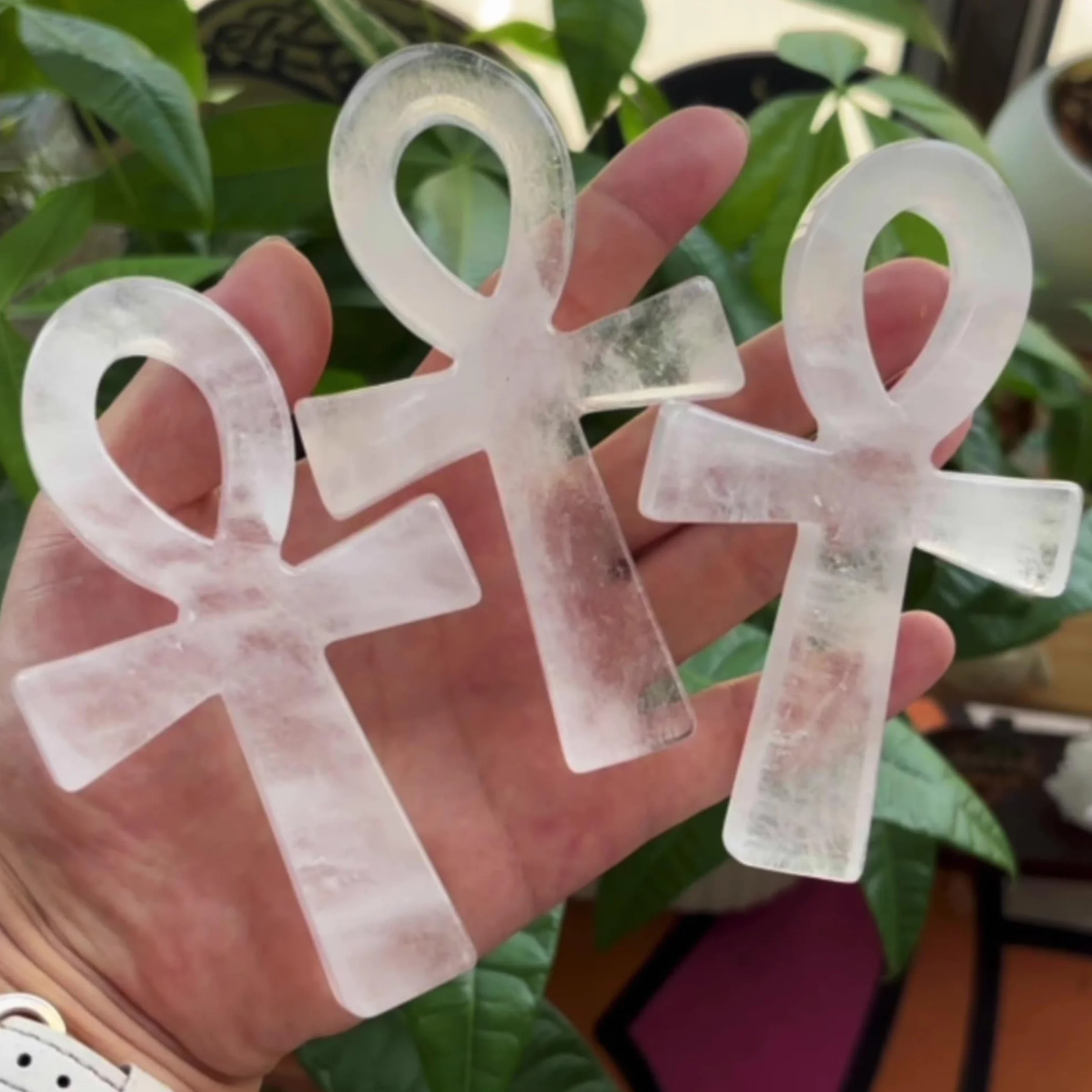 Clear Quartz Ankh Cross with Yellow Citrine Crystal Handcrafted Decoration 4 Inches