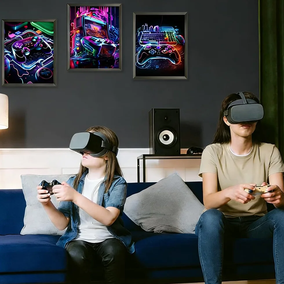 3 Estampes D'art Mural Affiche Manette de Jeu Vidéo Néon Poster Gaming 30x40 cm Sans Cadre