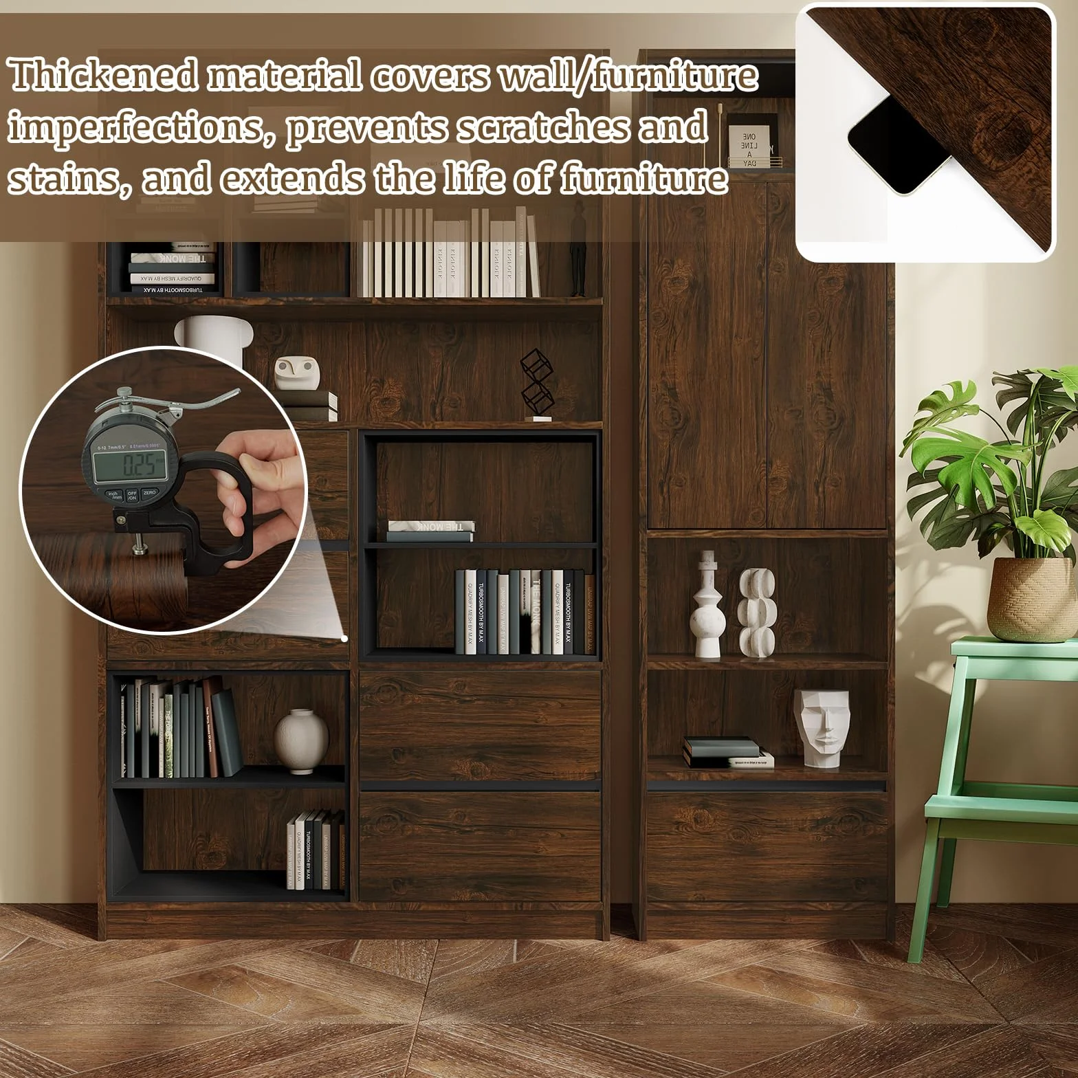 Abyssaly Papier Adhesif Meuble Rouleau 30 cm x 200 cm Marron Bois Film Revetement