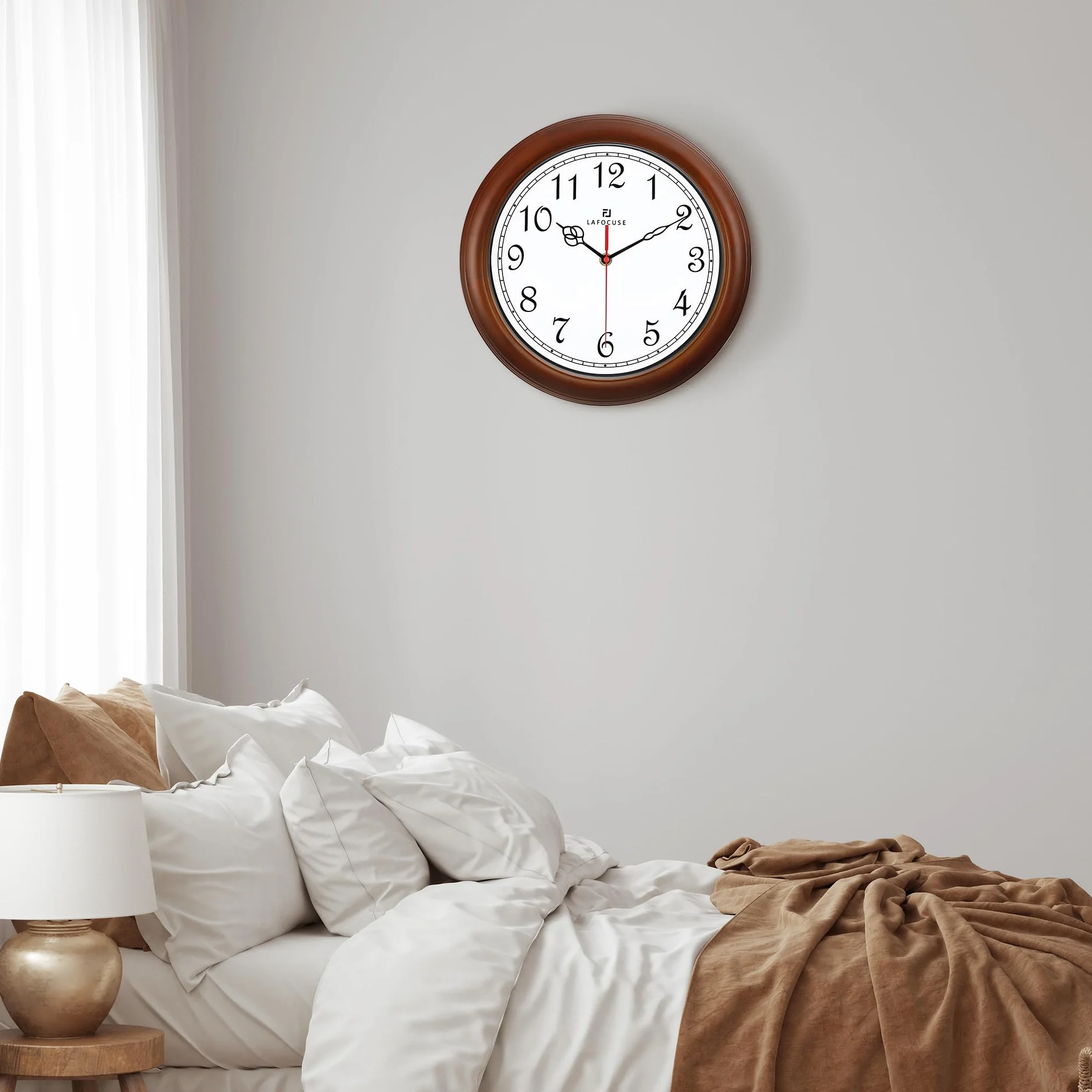 Lafocuse Horloge Murale Bois Massif Vintage 30cm Silencieuse Design Retro