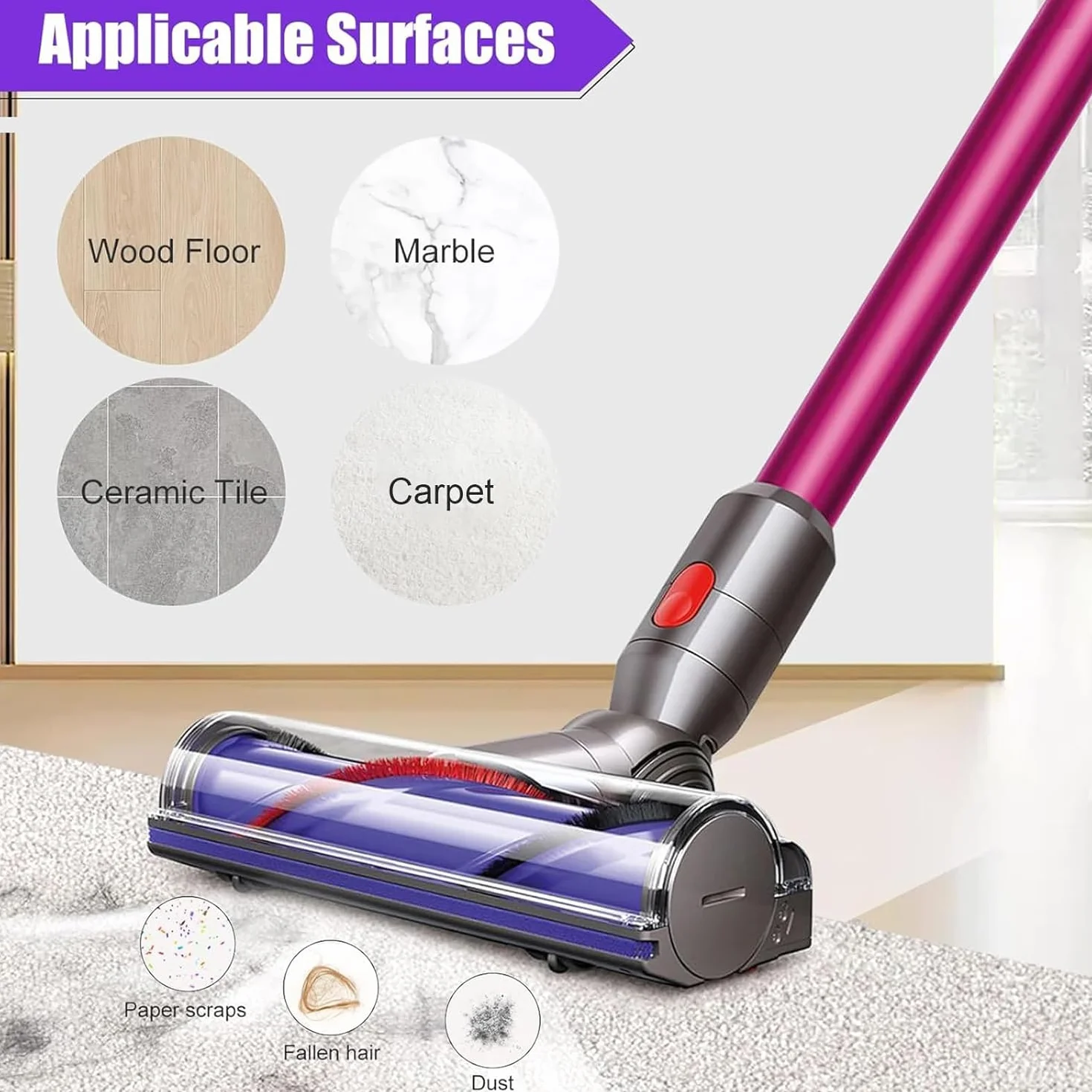 Brosse pour Dyson V7 V8 V10 V11 V15 Motorhead, Tête de Brosse Turbine Rotative de Rechange pour Aspirateur