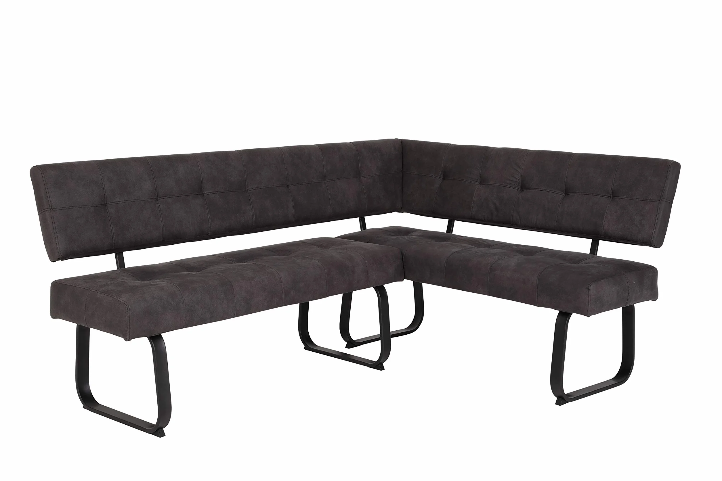 Hela Tische Banc D'angle Avec Dossier Microfibre Anthracite Piètement Métalliques 202 x 152 x 92 cm