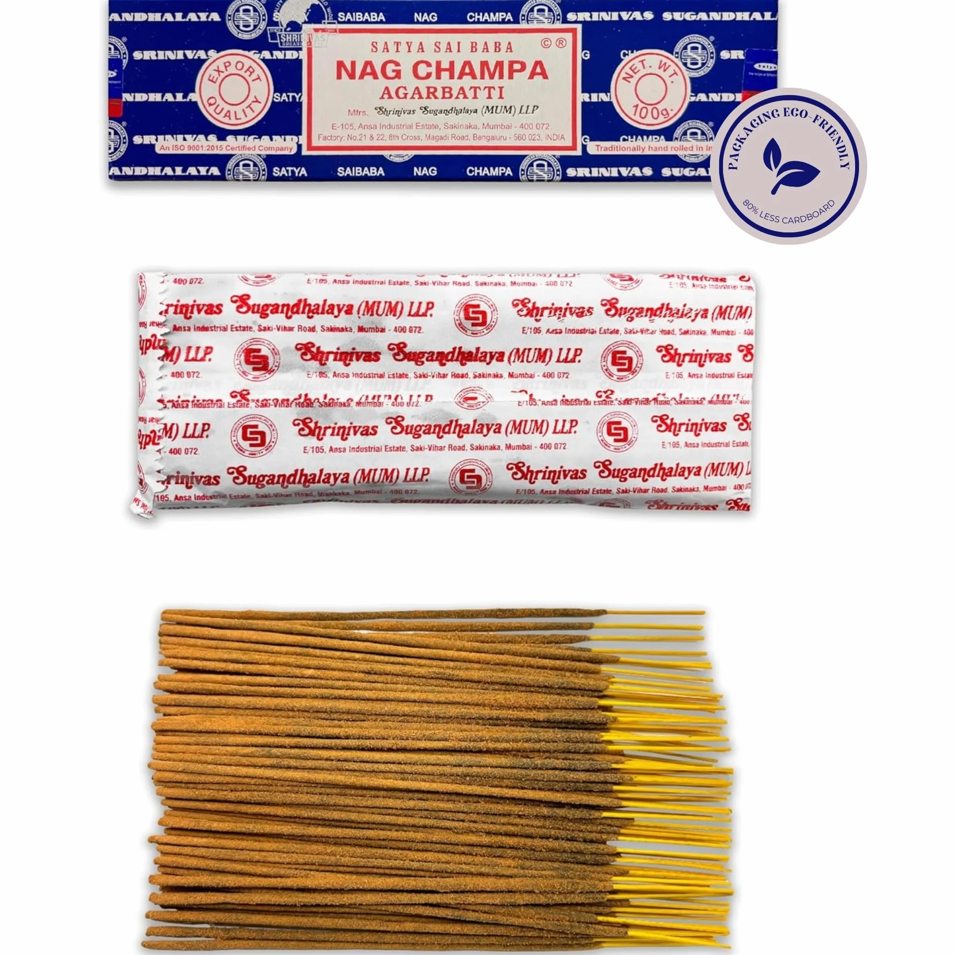 Bâtons d'encens Satya Nag Champa 1 Paquet 100 g Aromathérapie Méditation Yoga
