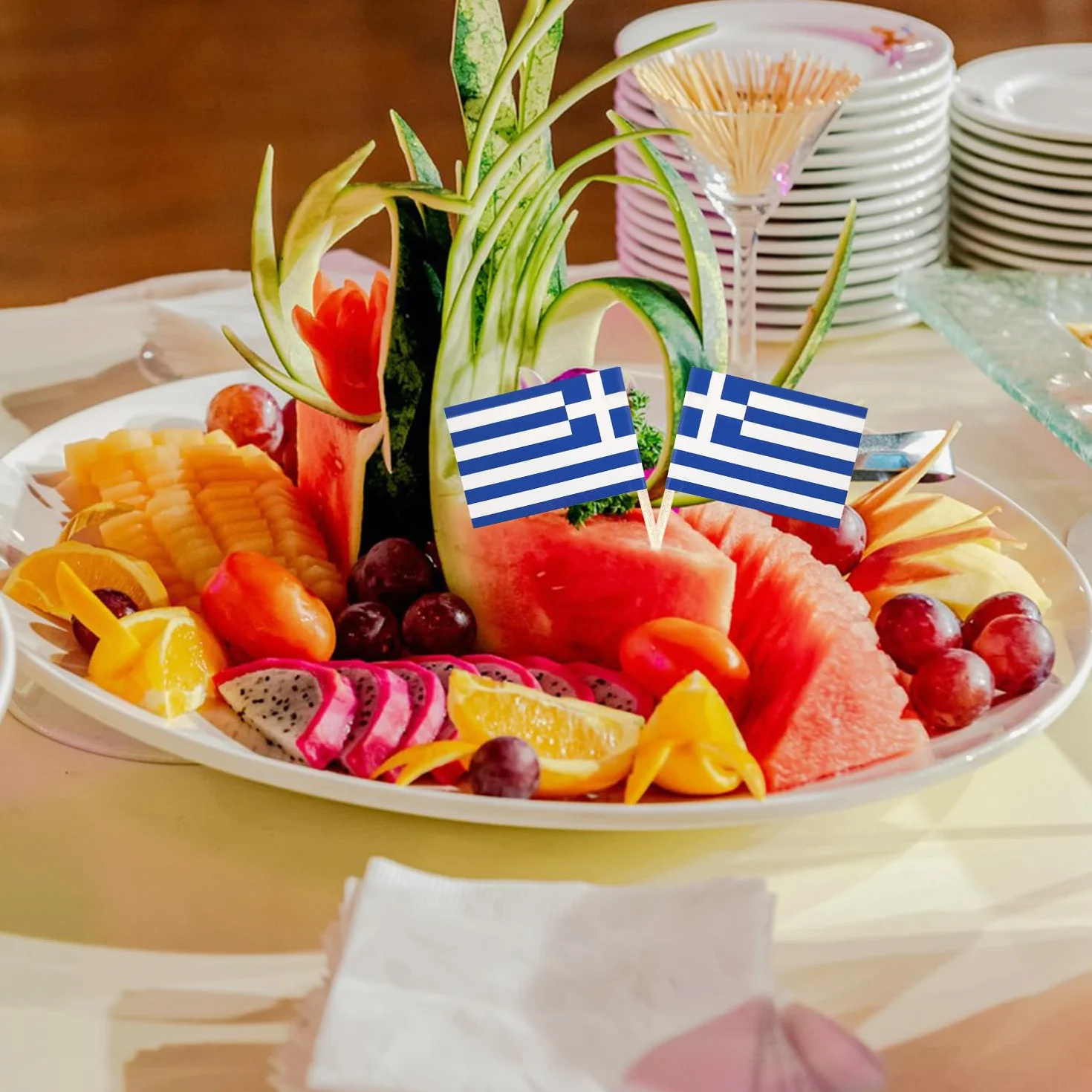 100 Pièces Drapeaux Grèce Cure-Dents, Mini Bâton de Cocktail Drapeau pour Sandwich Nourriture