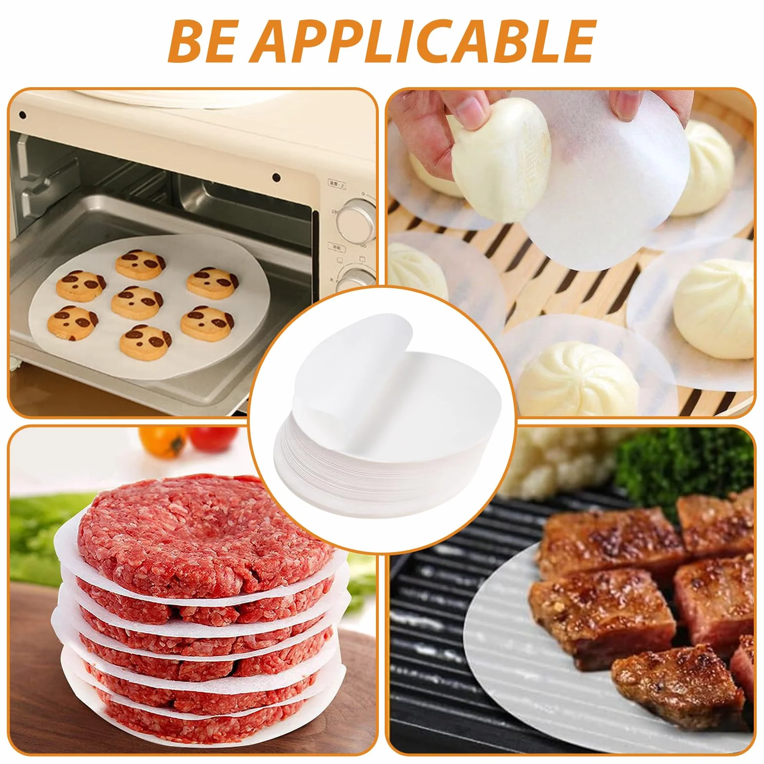JINSIHU Papier Antiadhésif 500 Pièces 12cm Ronde Disques à Burger Papier Parchemin pour Steaks Hachés Burgers Gâteaux Barbecue
