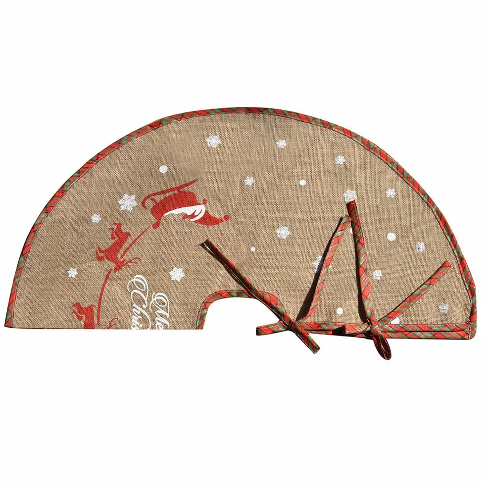 Tapis cache-pied de sapin de Noël Amajoy toile jute flocons neige blancs 30" décoration fête motif écossais rouge vert