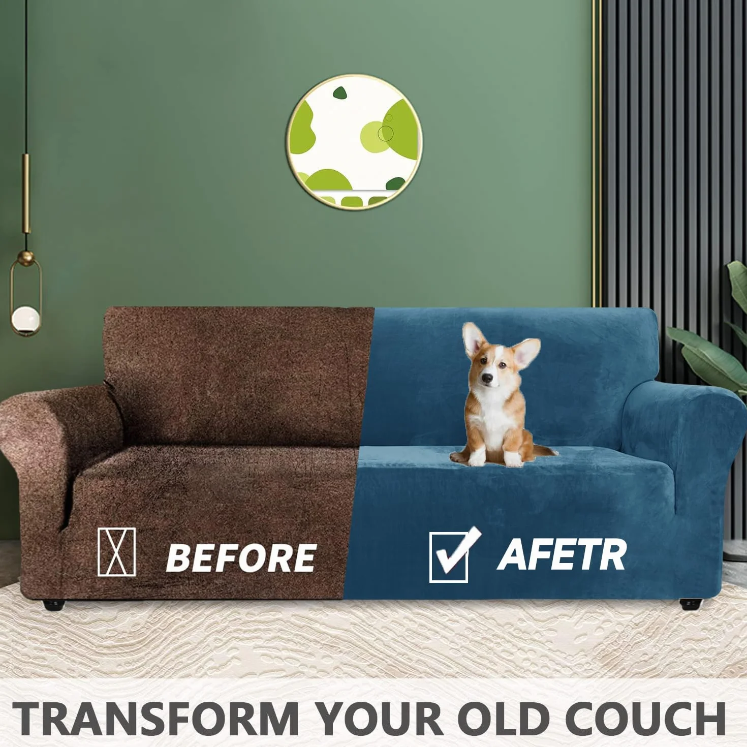 Housse De Canapé en Velours 3 Places, Sofa Cover Extensible, Antidérapant, Lavable, Bleu Paon