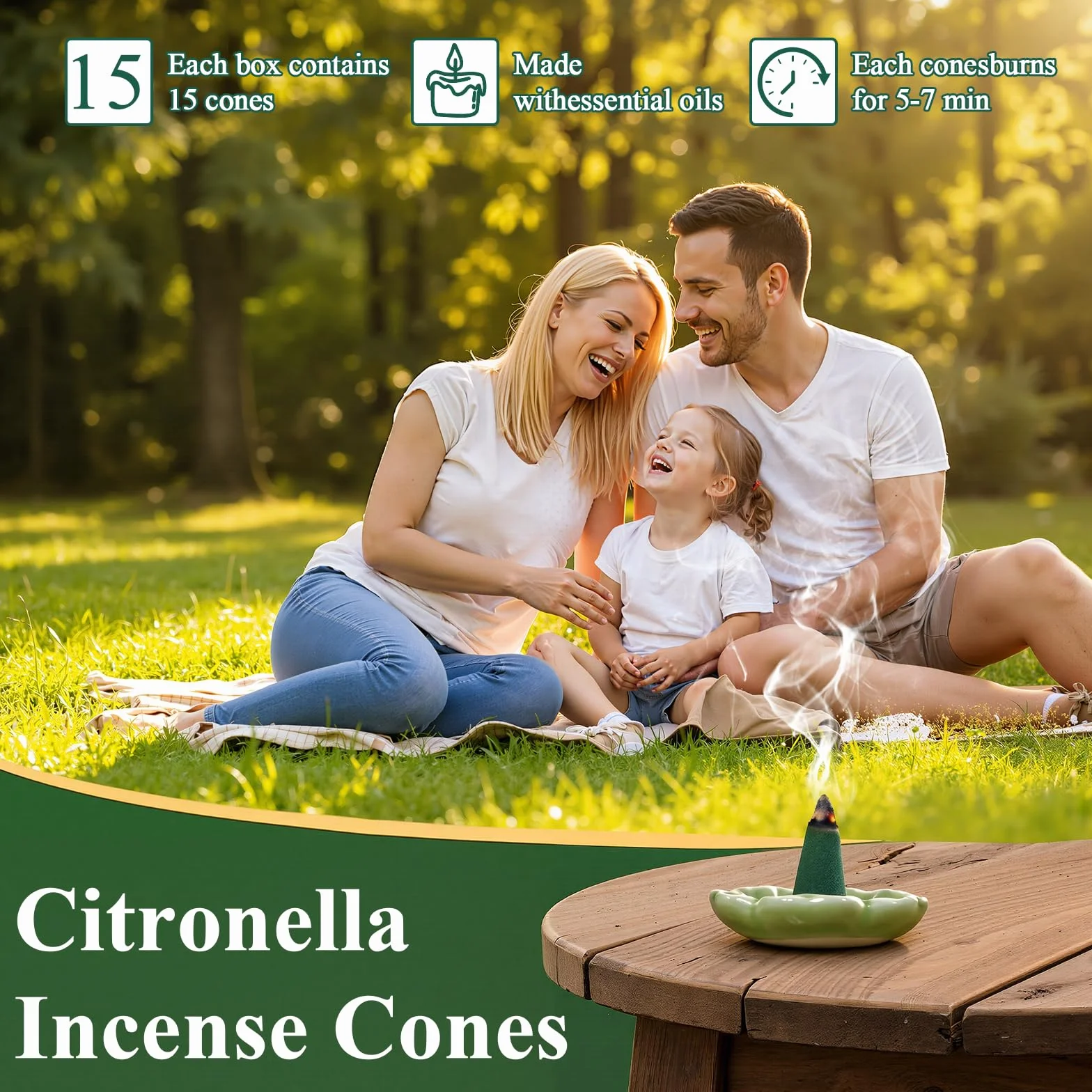 SCENTORINI Cônes d'Encens Citronnelle 120pcs Extérieur Jardin Balcon Terrasse