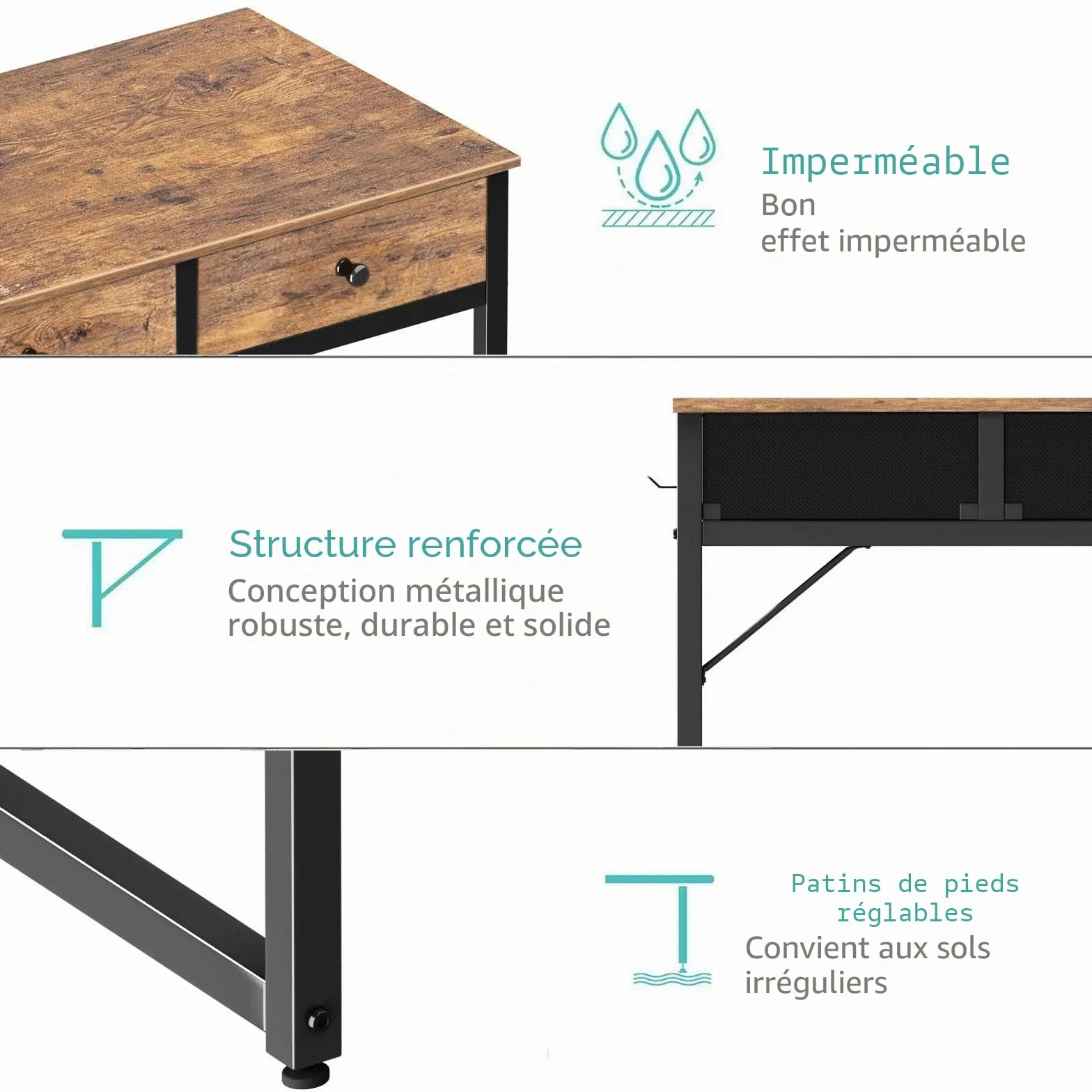 Bureau d'ordinateur avec 2 tiroirs 80cm Lufeiya Petit PC Bureau Informatique Rangement