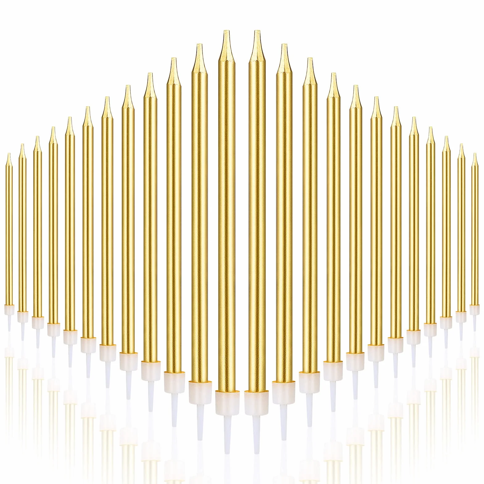 URAQT Bougies Métalliques Fines Dorées avec Support, 24 Pièces pour Gâteau d'Anniversaire et Mariage