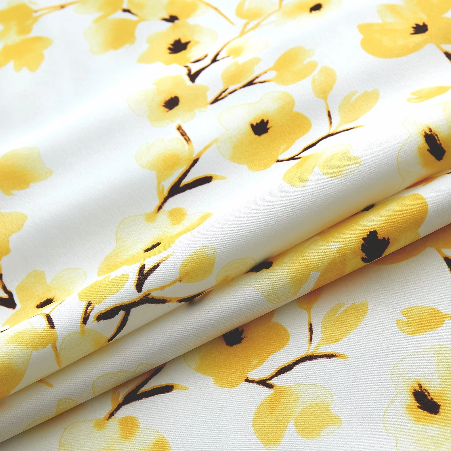 Melodieux Lot de 2 Rideaux à œillets décoratifs à Motif Floral de 160 cm pour Salon, Jaune Abricot, 132 x 160 cm