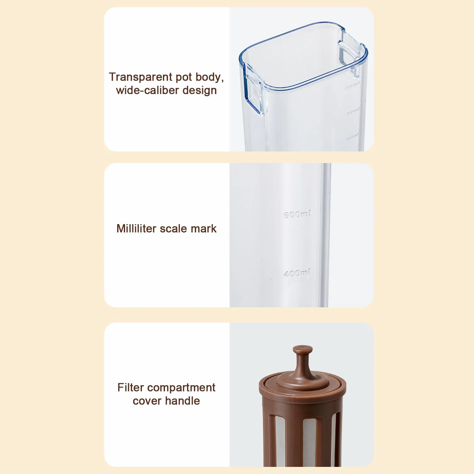 Cafetière à froid, carafe à large ouverture 23x12,6x8,9 cm pour thé glacé limonade