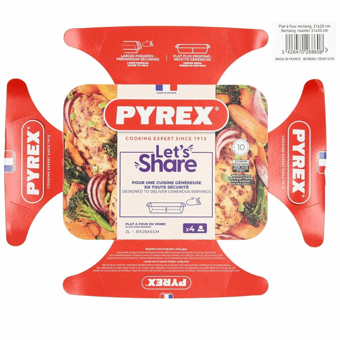 Pyrex Plat à Four Rectangulaire en Verre Transparent 31 x 20 cm