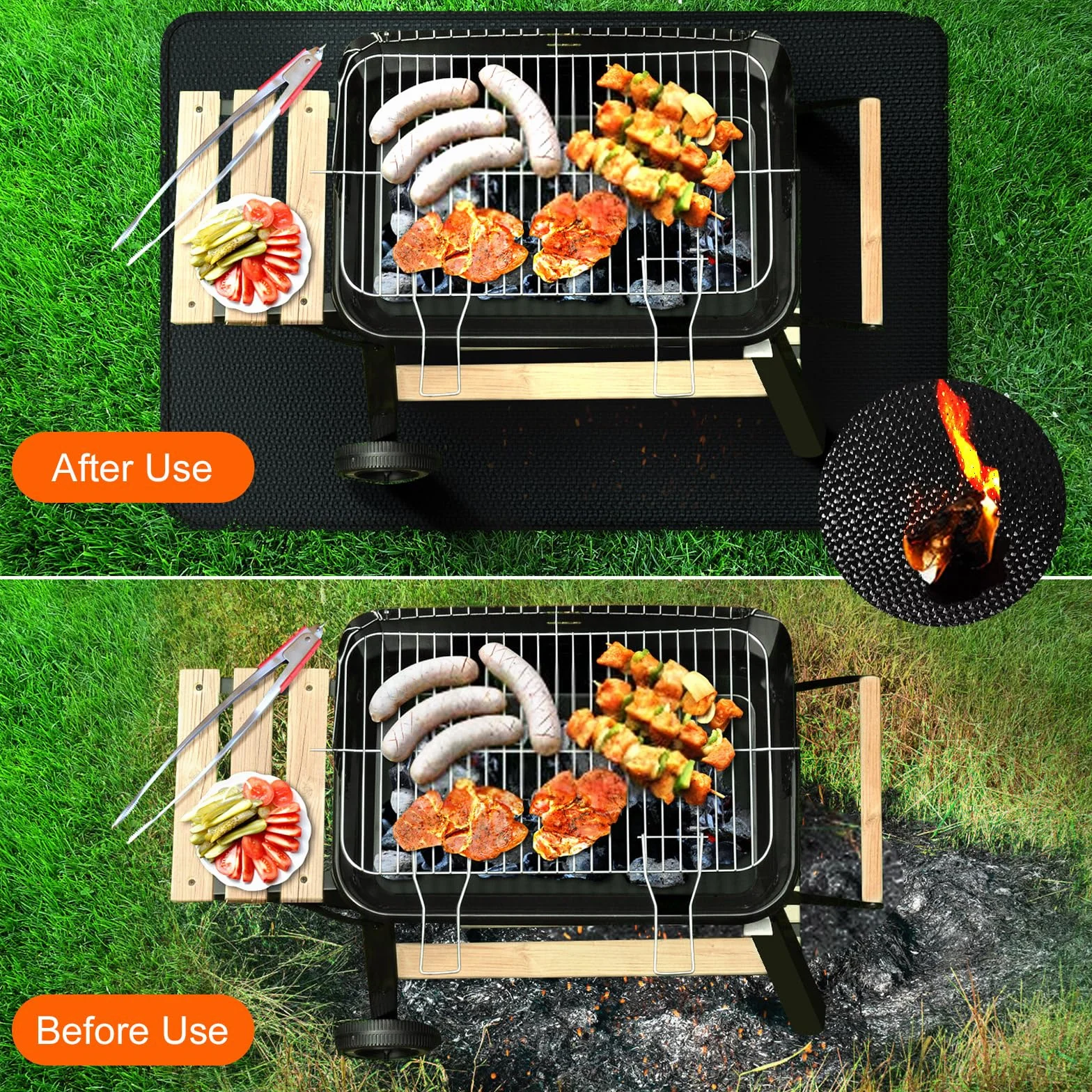 Tapis ignifuge anti-chaleur pliable 100x150 cm protection sol pour barbecue