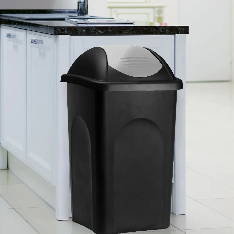 Poubelle avec couvercle basculant 60L noir/argent 68x41x41cm cuisine déchets