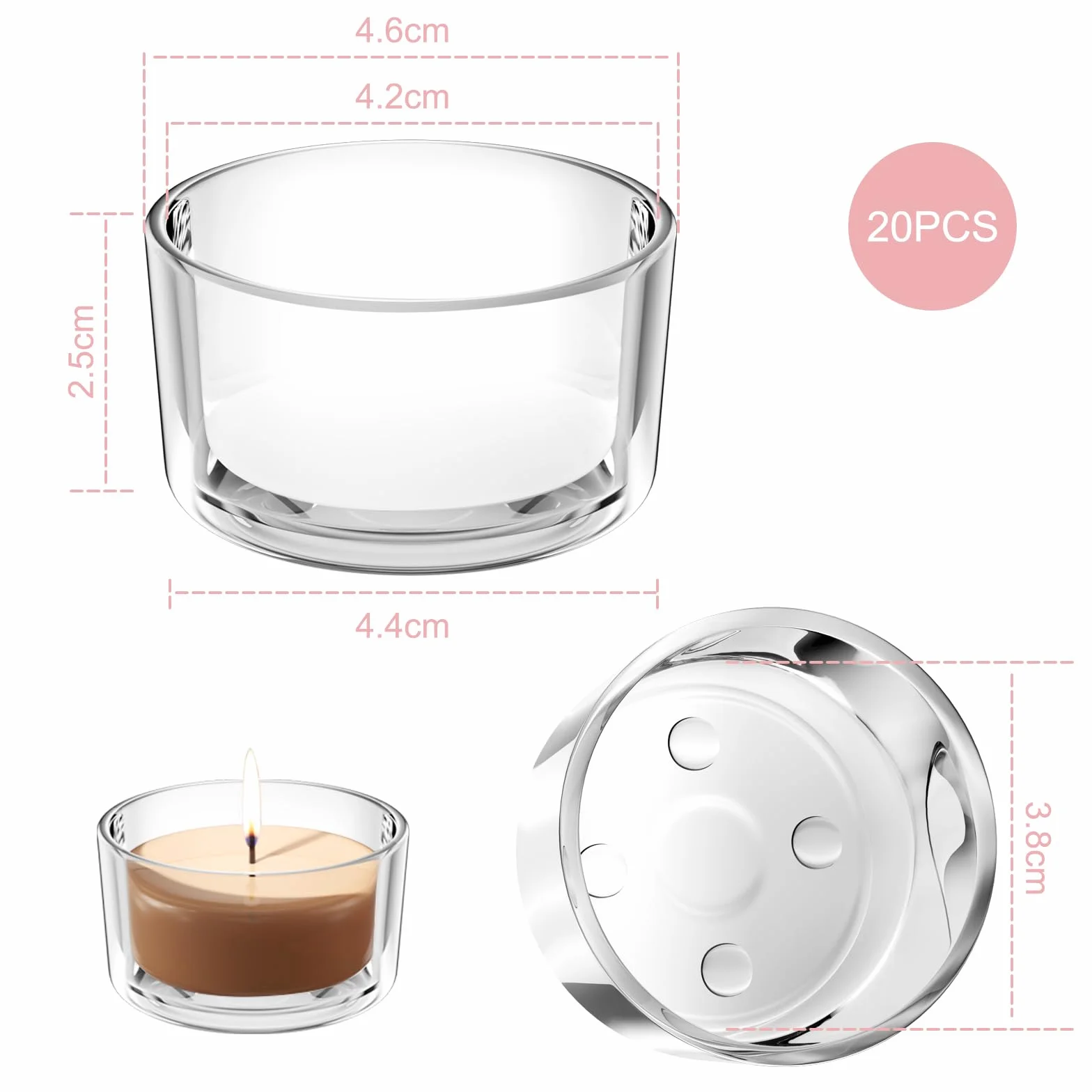 Photophore Bougie Verre Transparent 4,6 x 2,5 cm pour Mariage Anniversaire Décoration de Table