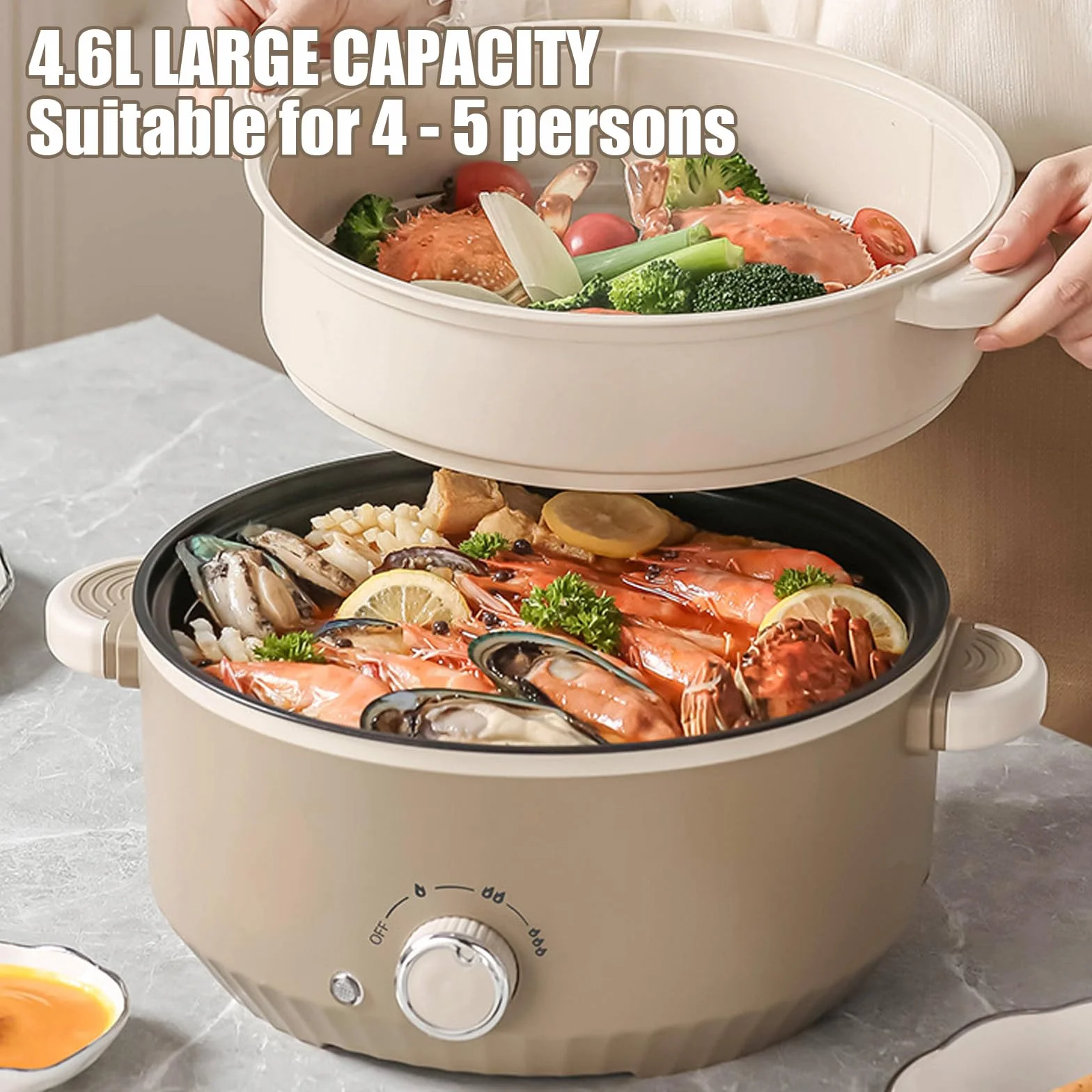Hot Pot Électrique 4,6 L 1000W Portable Marmite Électrique Multifonctionnel 3 Niveaux