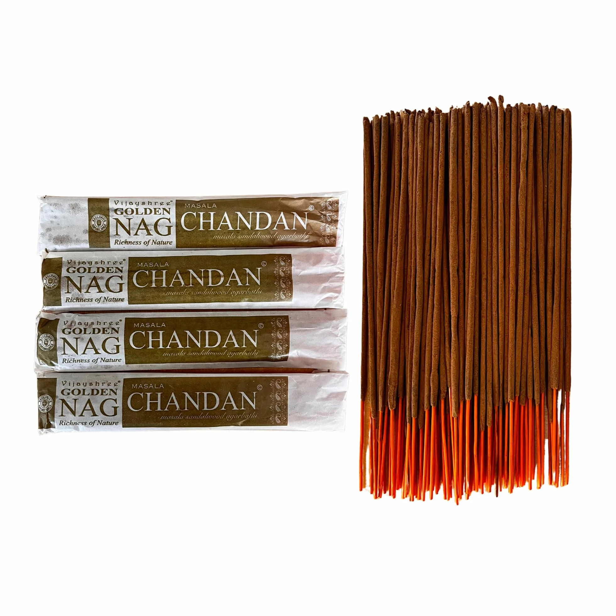 Vijayshree Golden Nag Chandan Bâtonnets d'encens 100 g - 5 Paquets de 20 g (70-90 bâtonnets) Aromathérapie