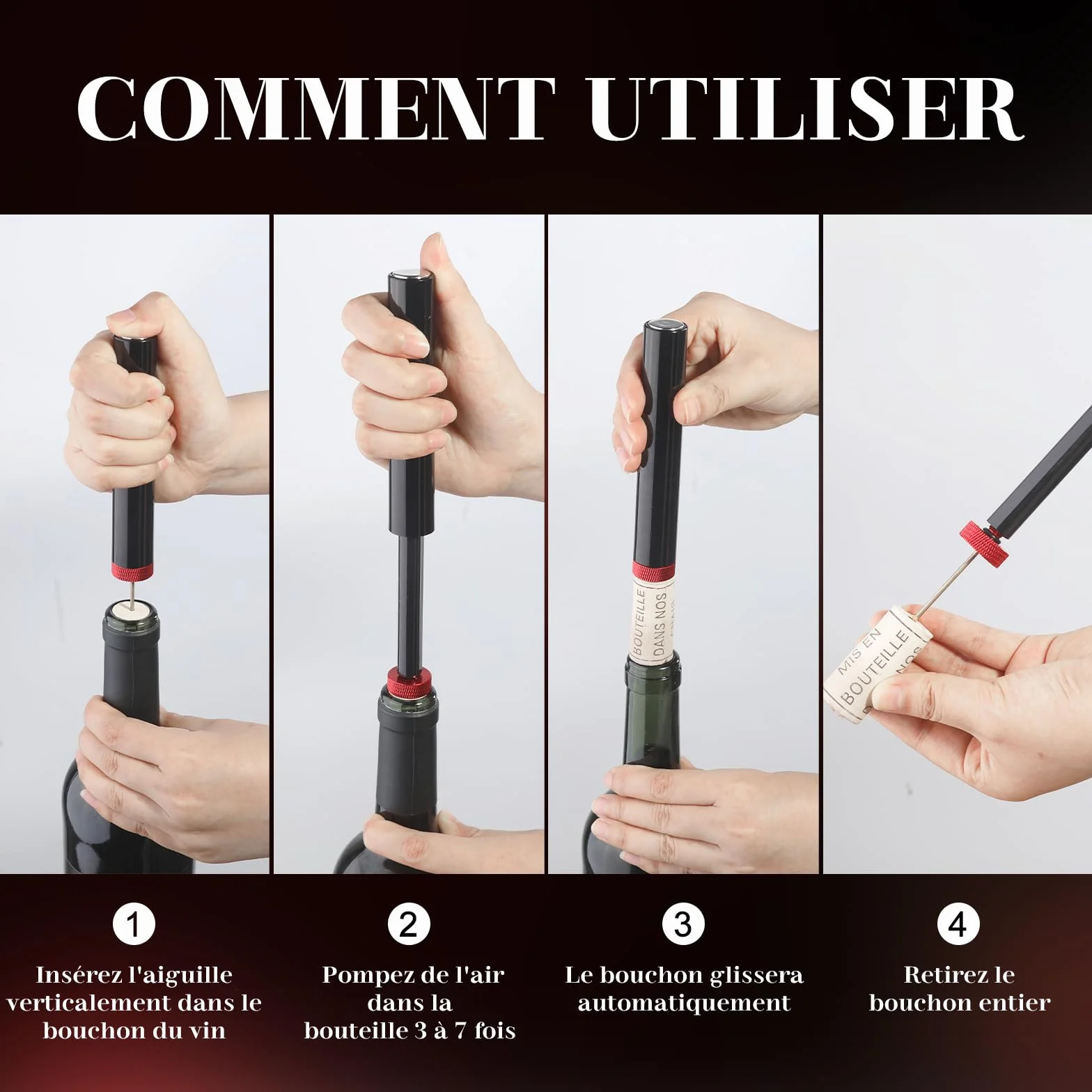 Elegear Tire Bouchon à Pression d'air 7S Décapsuleur Ouvre Bouteille Vin Portable