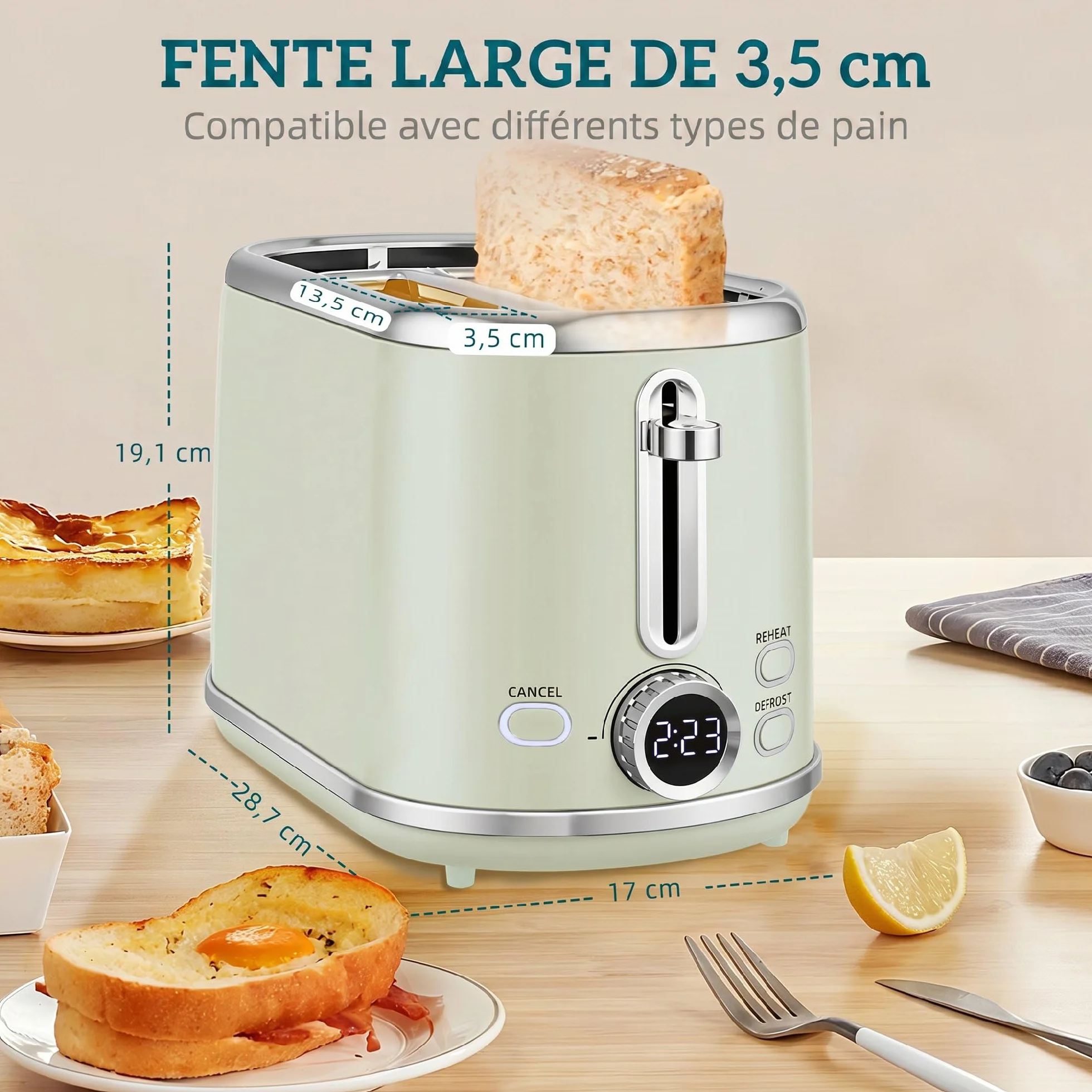 HOMCOM Bouilloire Grille-Pain Inox 2200W 1,7L LED 2 Tranches Gris