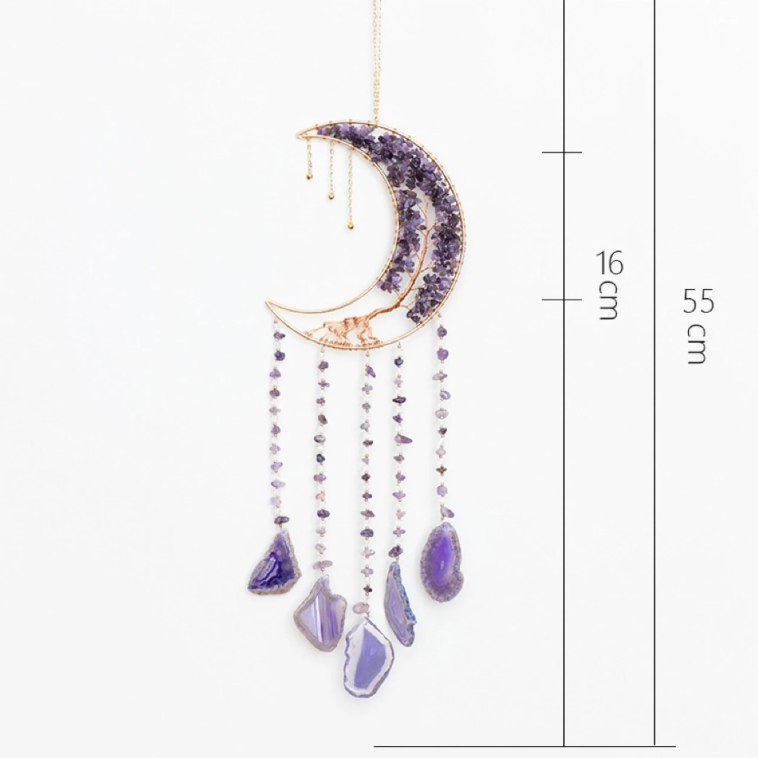 Attrape-rêves arbre de vie cristaux de lune violette agate naturelle décoration murale yoga fenêtres jardin intérieur
